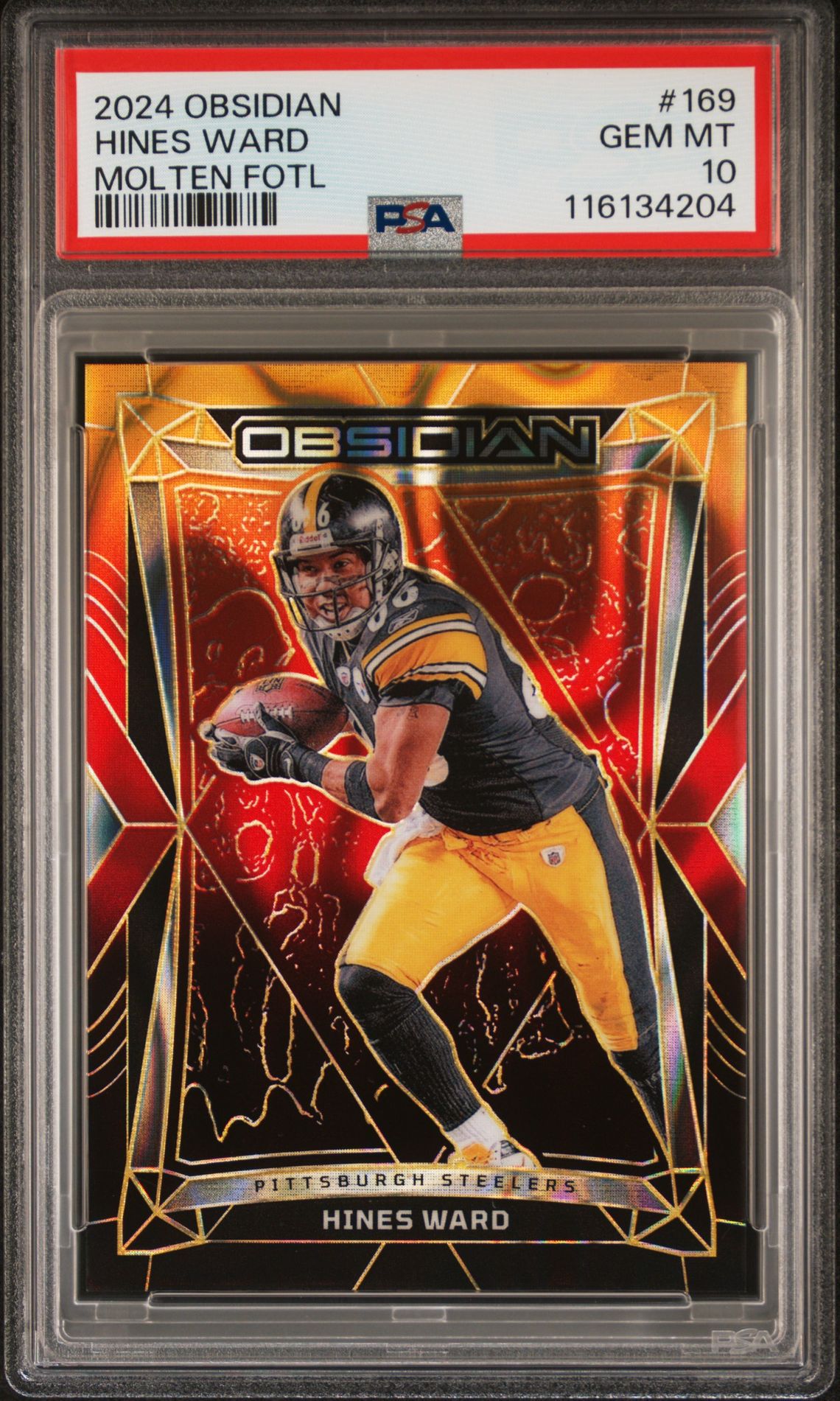 2024 Panini Obsidian Hines Ward #169 (Molten Fotl) Gem Mt 10 front view - PSA graded GEM MT 10