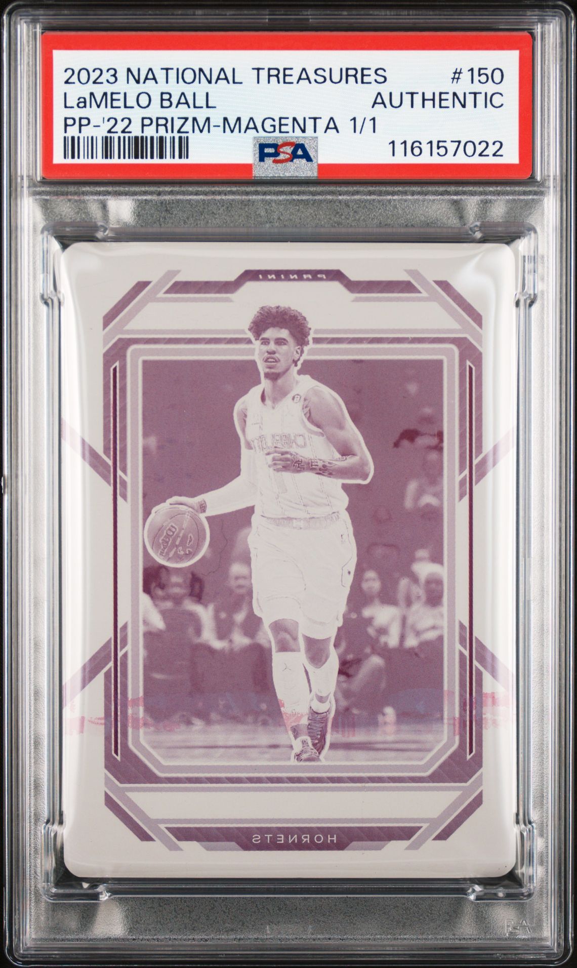 2023 Panini PANINI NATIONAL TREASURES PRINTING PLATES PP-'22 PRIZM-MAGENTA 1/1 #150 Lamelo Ball front