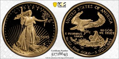 1995-W $5 Gold Eagle 10th Anniversary Set PR70DCAM