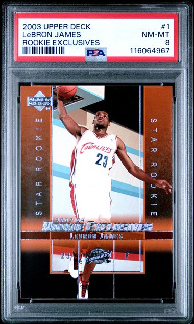 2003 Upper Deck ROOKIE EXCLUSIVES #1 LeBRON JAMES front