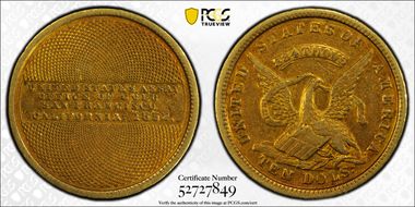 1852 $10 U.S. Assay Office AU50