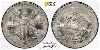 1991-Mo Onza Libertad Ag T1 - PLATA PURA MS69