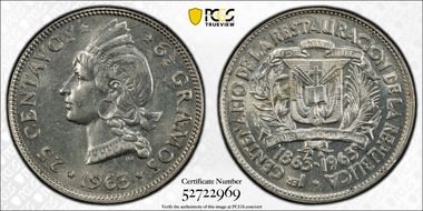 1963 25C 100 Yr Ann. of Restoration MS64