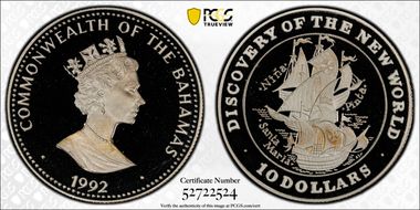 1992 $10 Discovery of the New World PR69DCAM