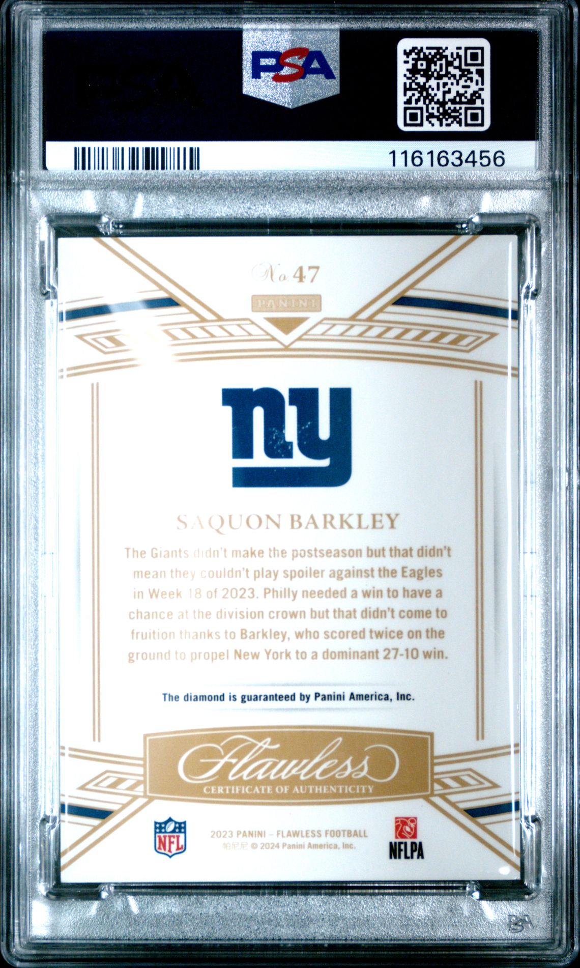 2023 Panini Flawless Saquon Barkley #47 (Diamond) Mint 9 back