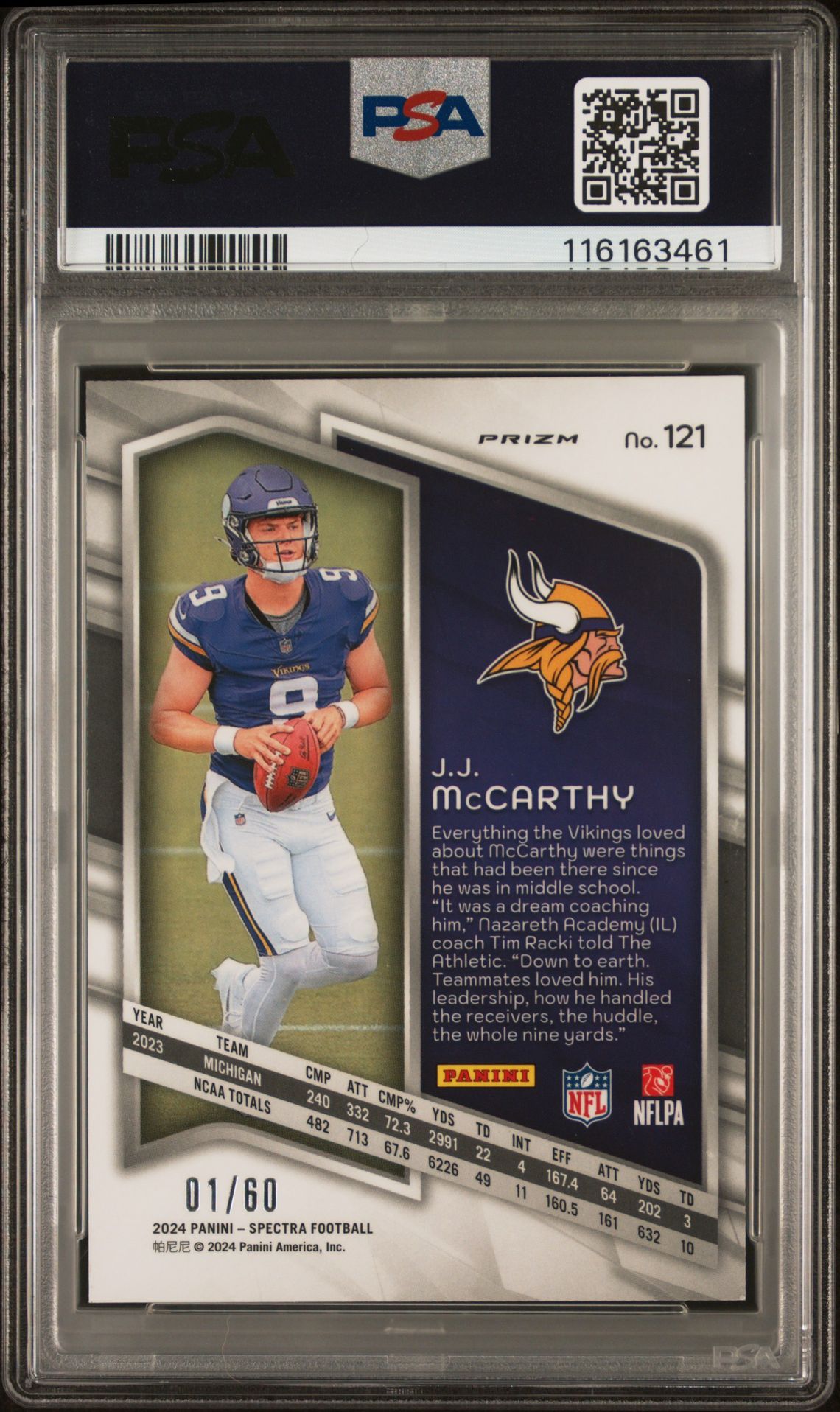 2024 Panini Spectra Jj Mccarthy #121 (Interstellar) Mint 9 back
