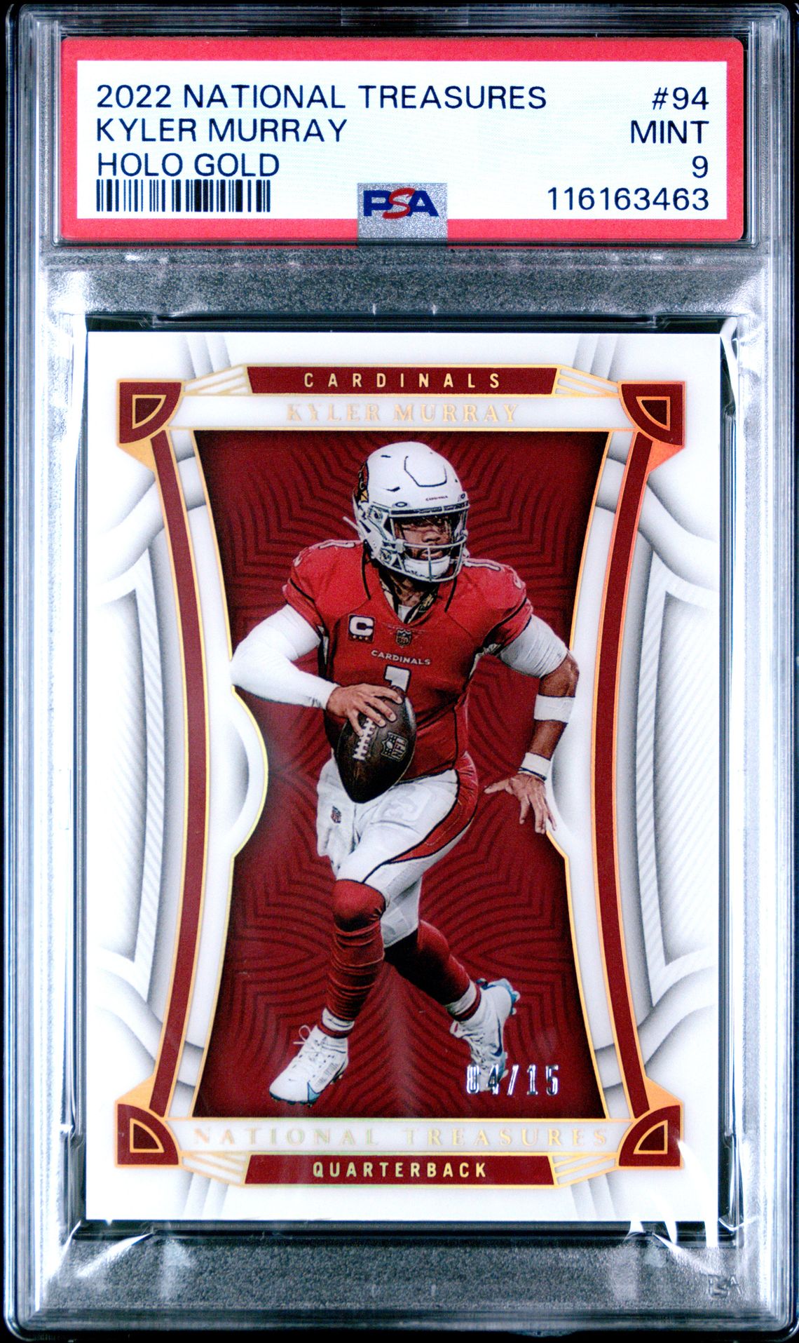 2022 Panini National Treasures Kyler Murray #94 (Holo Gold) Mint 9 front