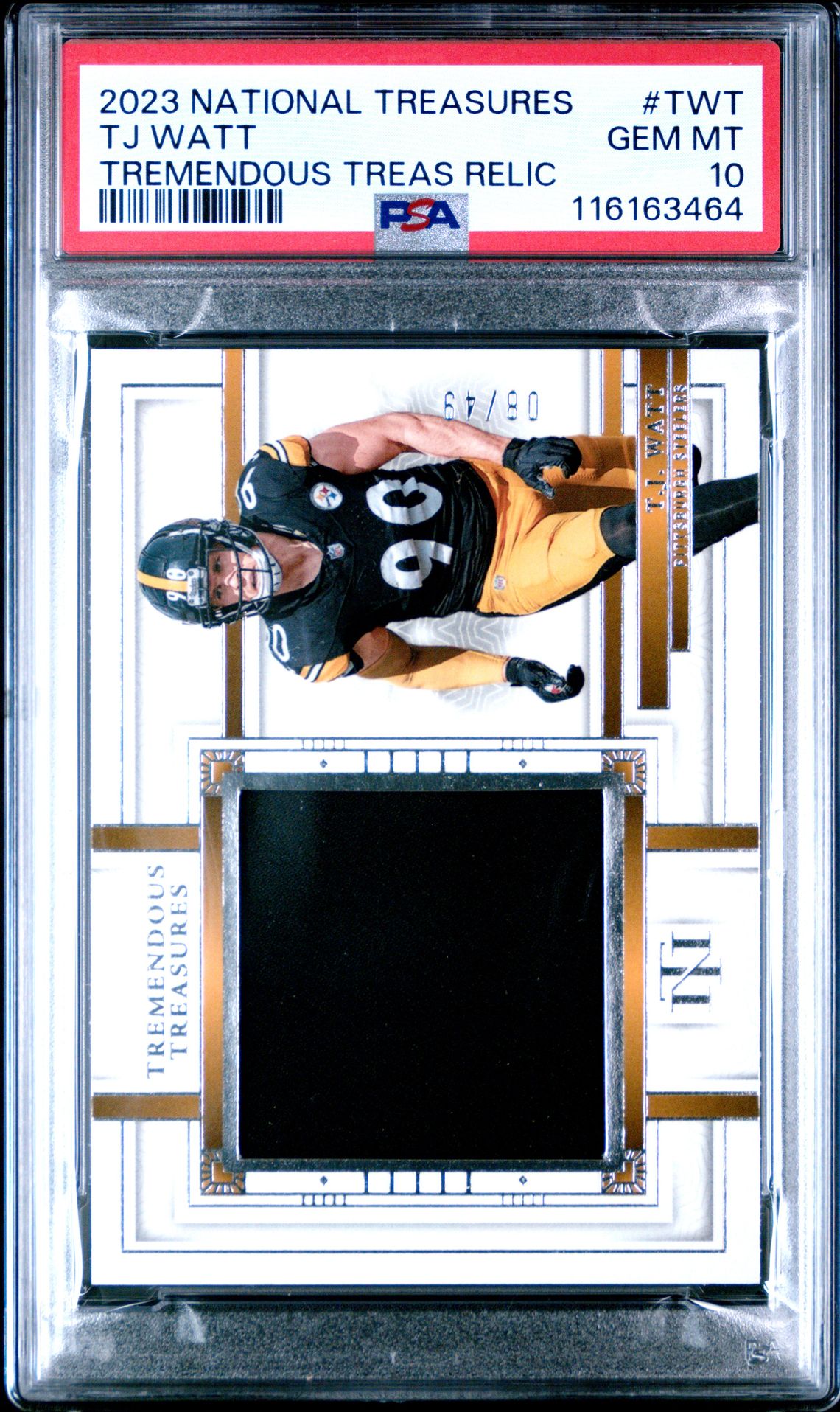 2023 Panini National Treasures Tremendous Treasures Relics Tj Watt #Twt (Tremendous Treas Relic) Gem Mt 10 front