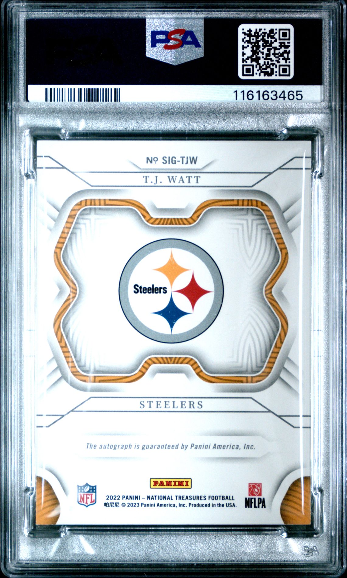2022 Panini National Treasures Signatures Tj Watt #Tjw (Signatures-Holo Gold) Mint 9 back