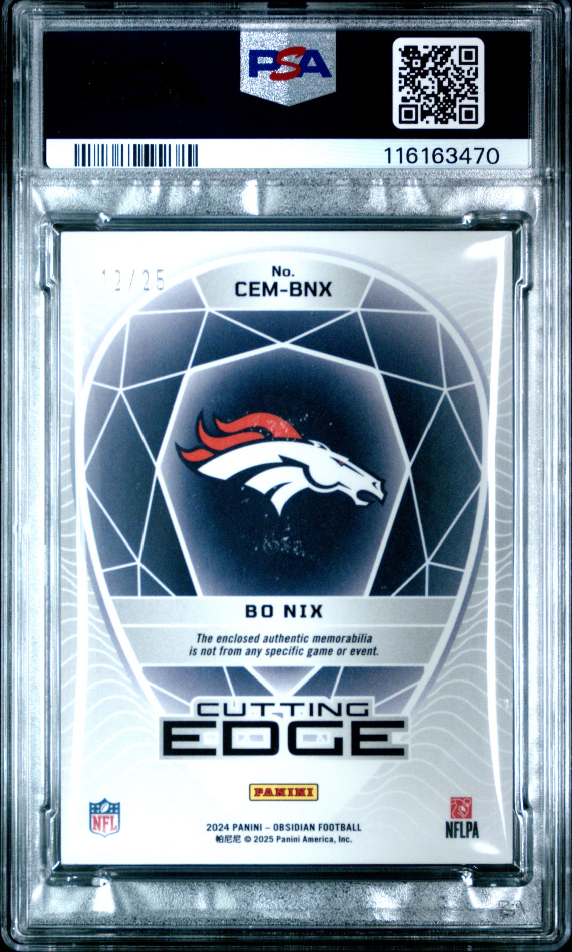 2024 Panini Obsidian Cutting Edge Materials Bo Nix #Cembnx (Cutting Edge Material-Blue) Mint 9 back