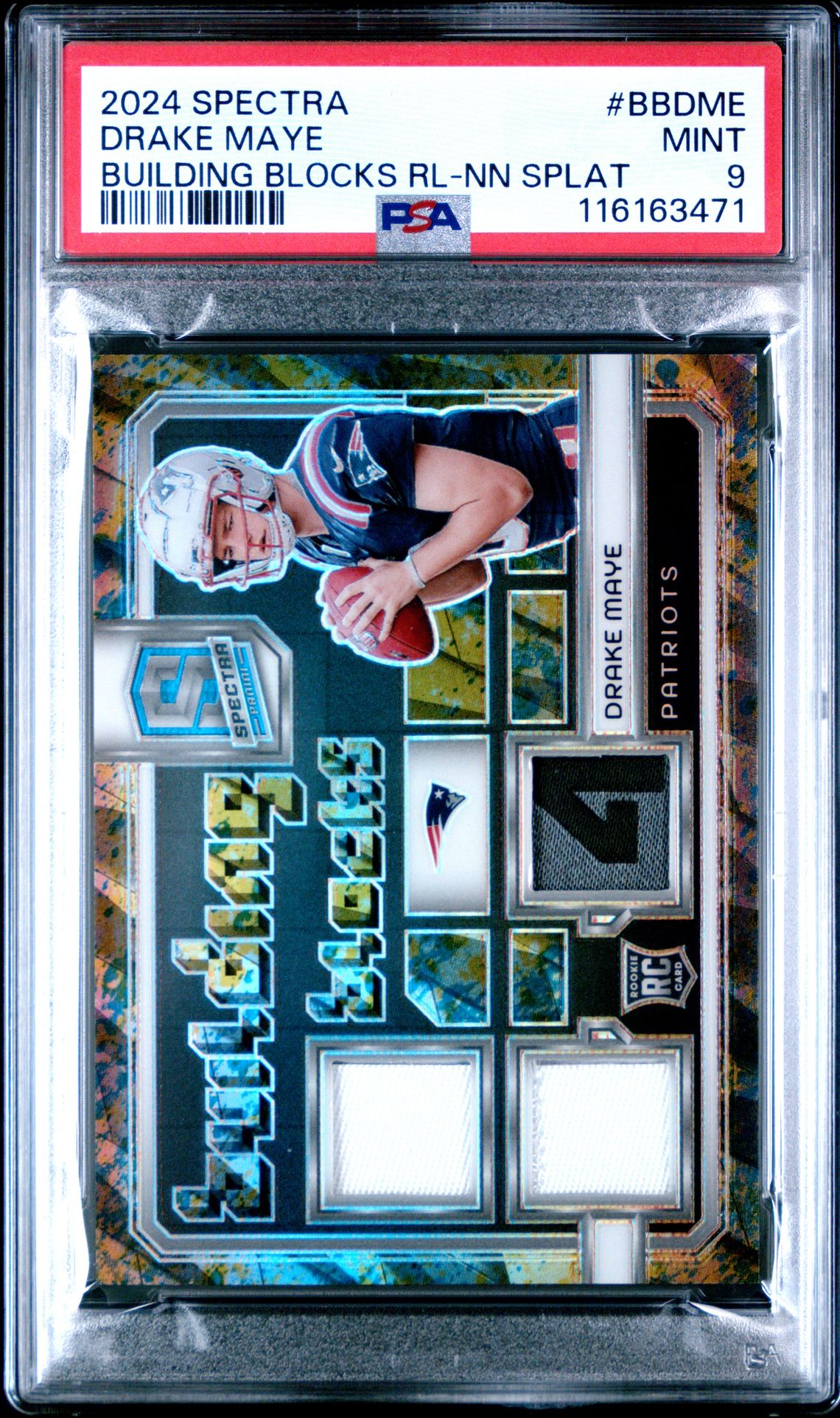 2024 Panini Spectra Building Blocks Relics Drake Maye #Bbdme (Building Blocks Rl-Nn Splat) Mint 9 front