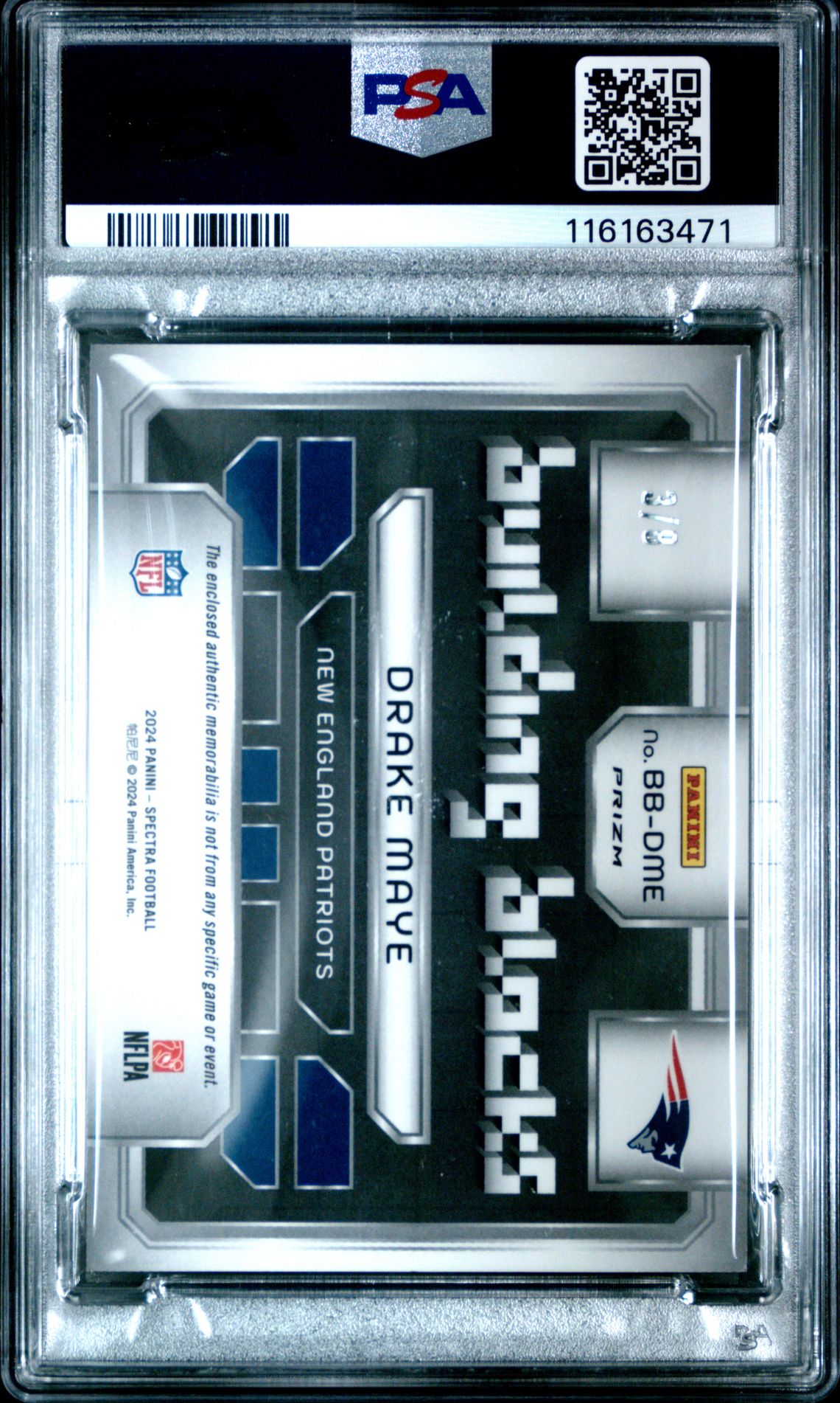 2024 Panini Spectra Building Blocks Relics Drake Maye #Bbdme (Building Blocks Rl-Nn Splat) Mint 9 back