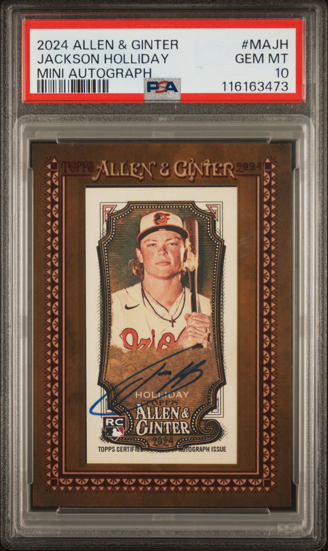 2024 Topps Allen & Ginter Mini Baseball Autographs Jackson Holliday #Majh Gem Mt 10 front