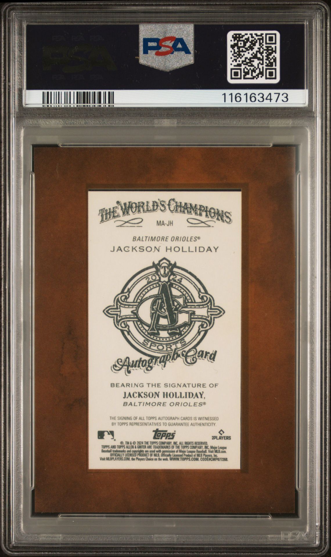 2024 Topps Allen & Ginter Mini Baseball Autographs Jackson Holliday #Majh Gem Mt 10 back