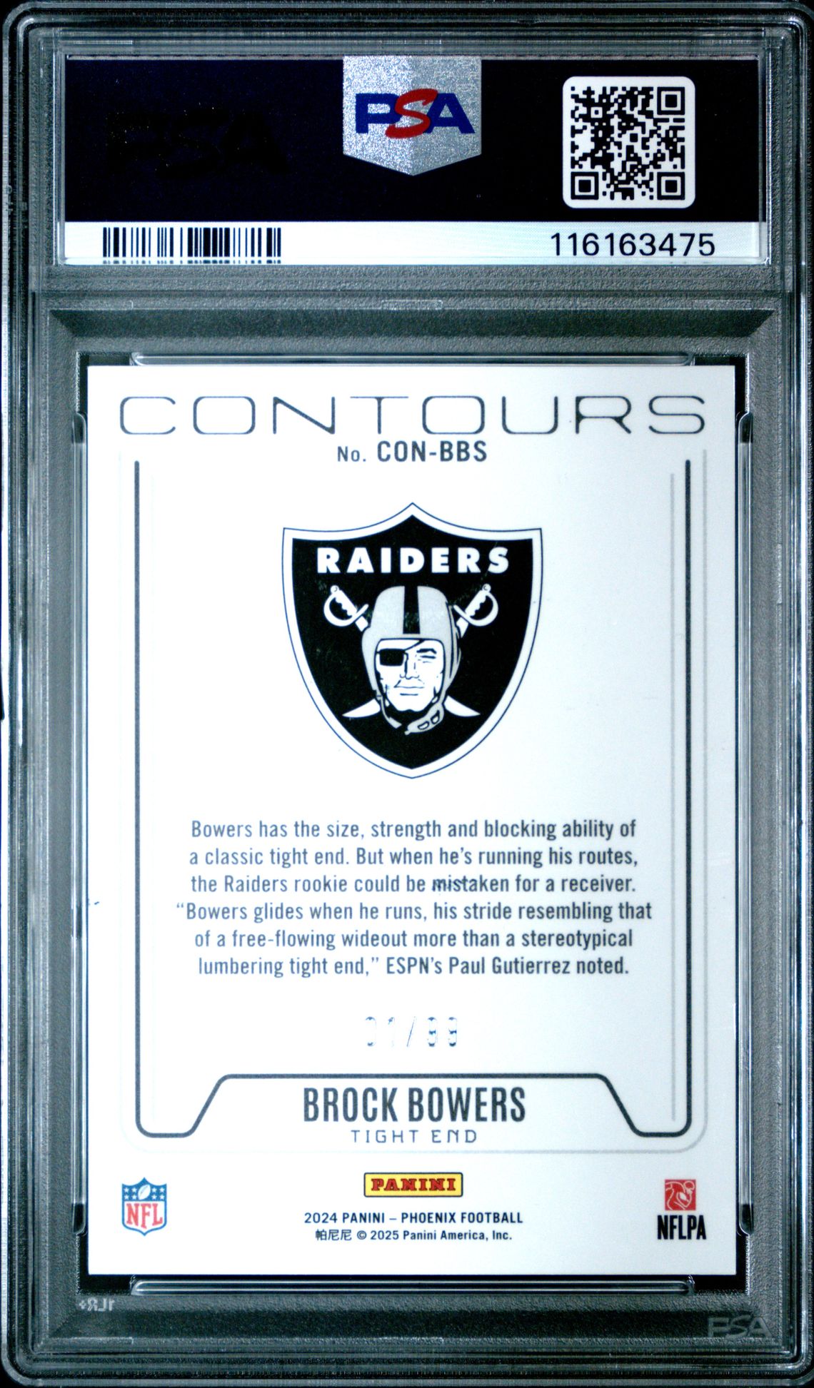 2024 Panini Phoenix Contours Brock Bowers #Conbbs (Contours-Red) Mint 9 back