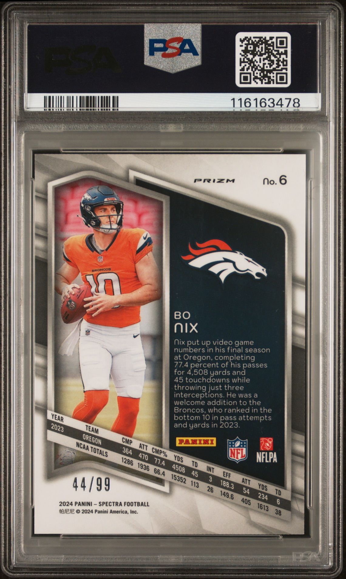 2024 Panini Spectra Bo Nix #6 (Celestial) Mint 9 back