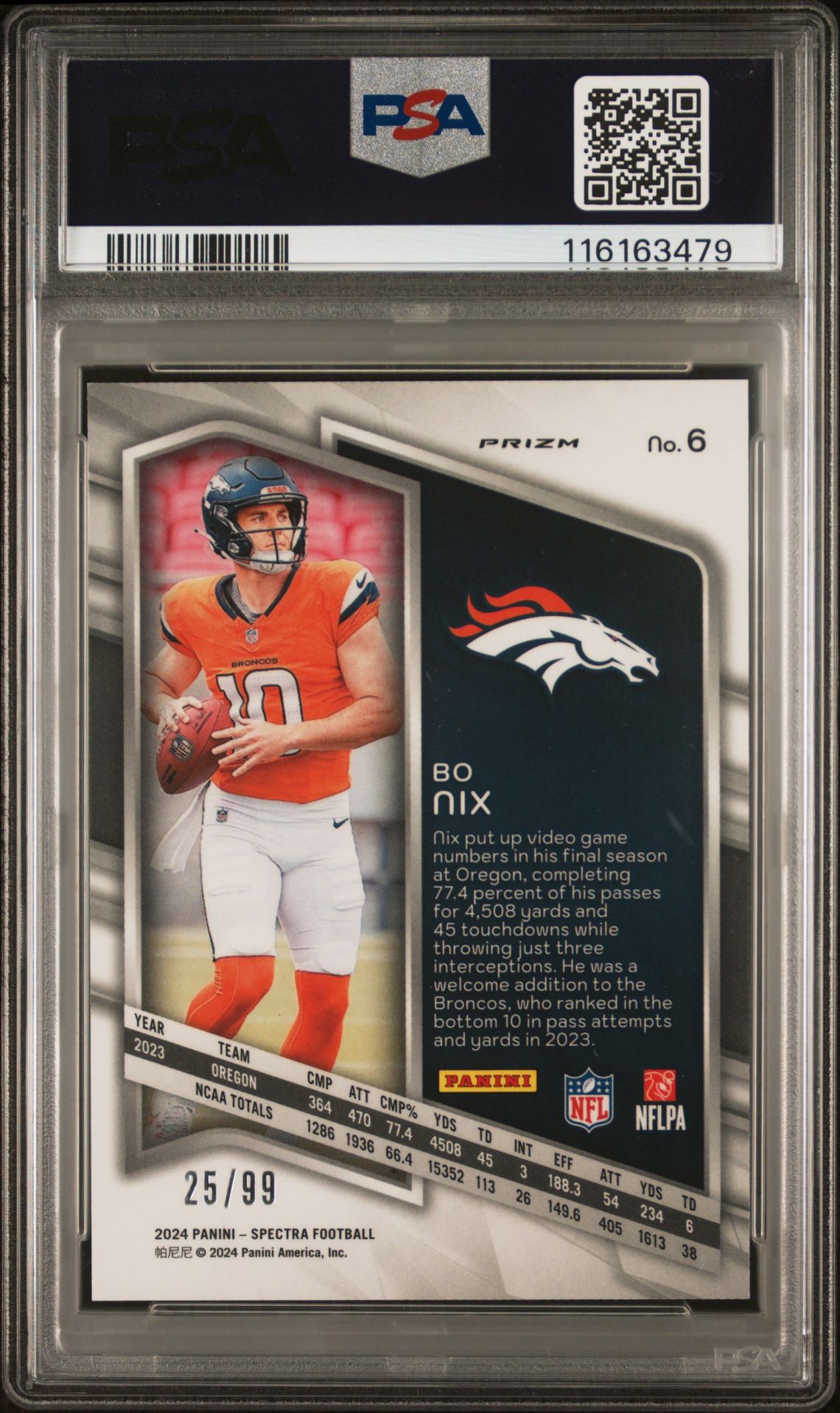 2024 Panini Spectra Bo Nix #6 (Celestial) Mint 9 back