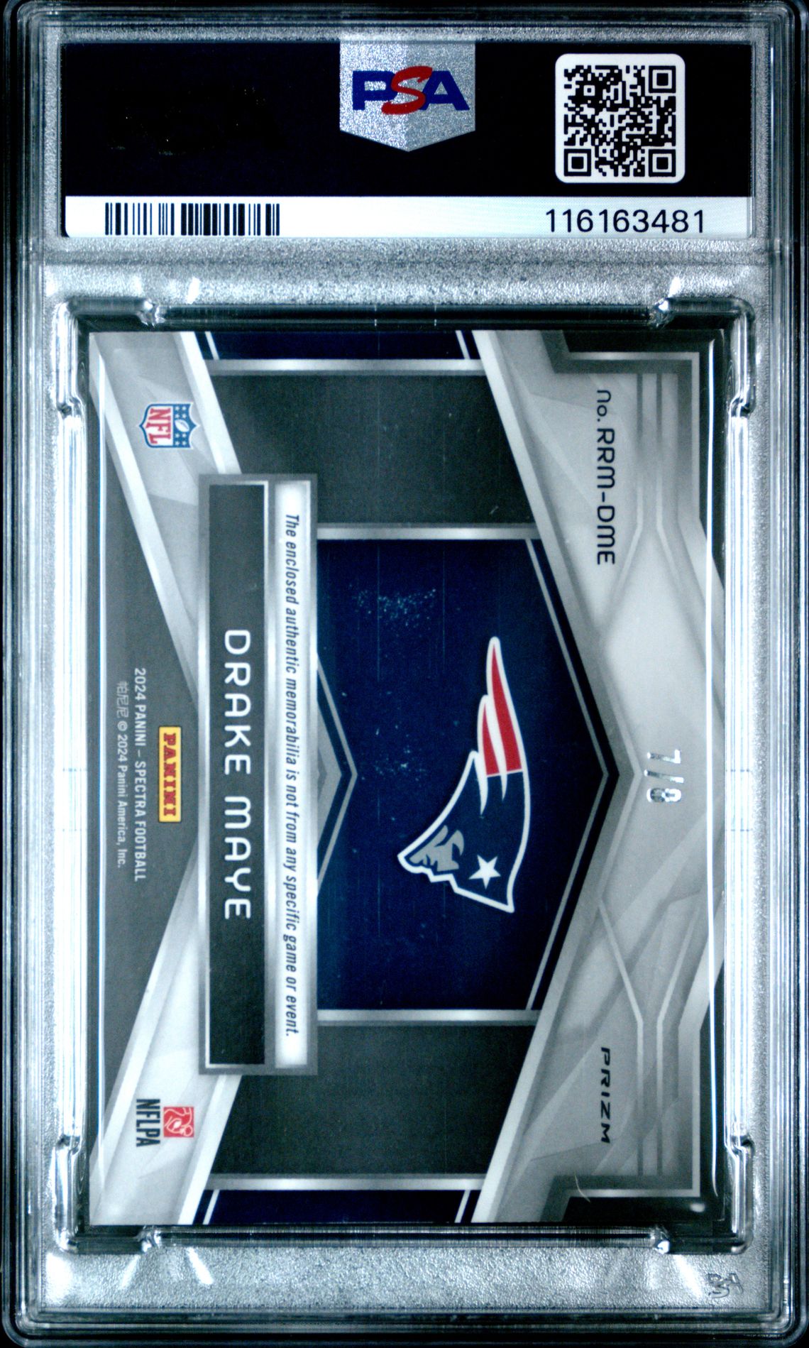 2024 Panini Spectra Rising Rookie Materials Drake Maye #Rrmdme (Rising Rookie Mat-Neon Splat) Mint 9 back