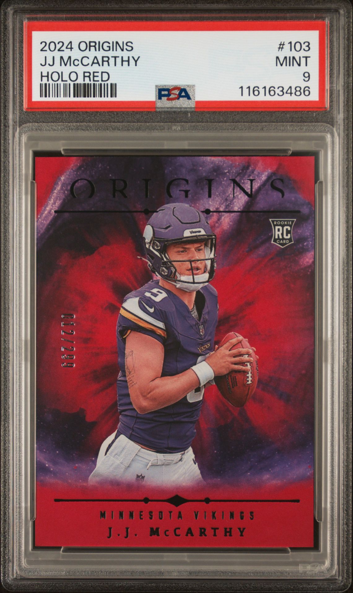 2024 Panini Origins Jj Mccarthy #103 (Holo Red) Mint 9 front
