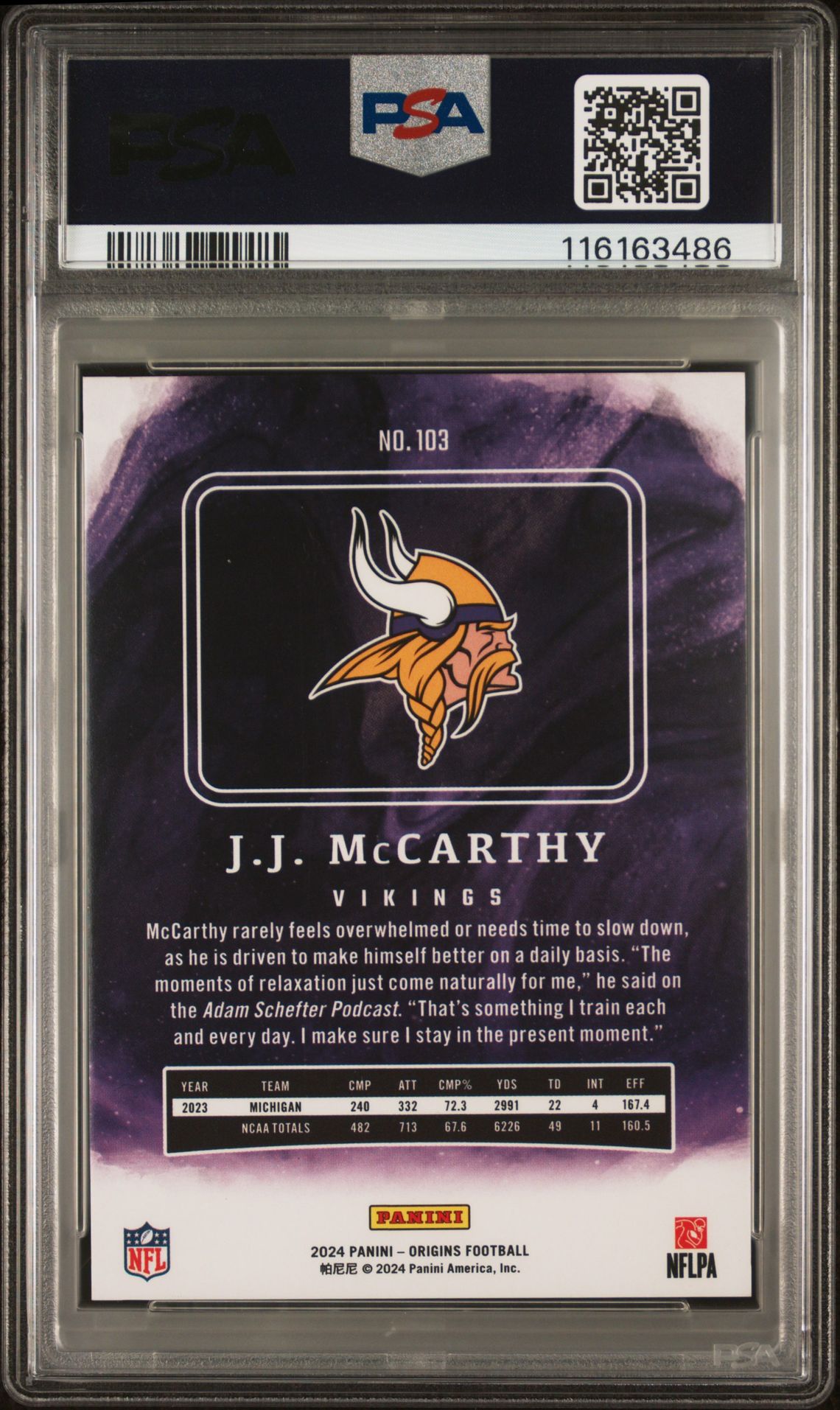 2024 Panini Origins Jj Mccarthy #103 (Holo Red) Mint 9 back
