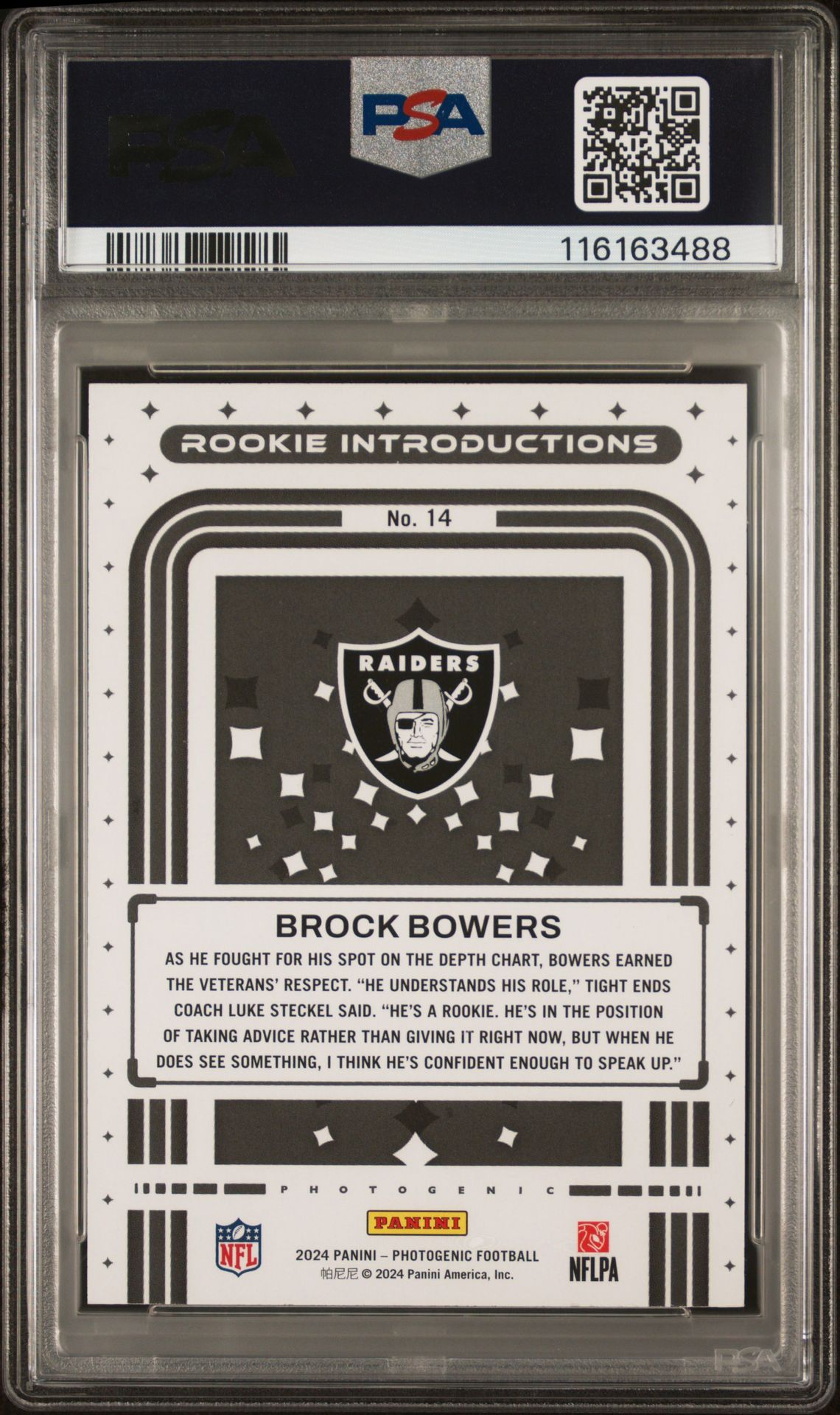 2024 Panini Photogenic Rookie Introductions Brock Bowers #14 (Rookie Introductions-Orange) Mint 9 back