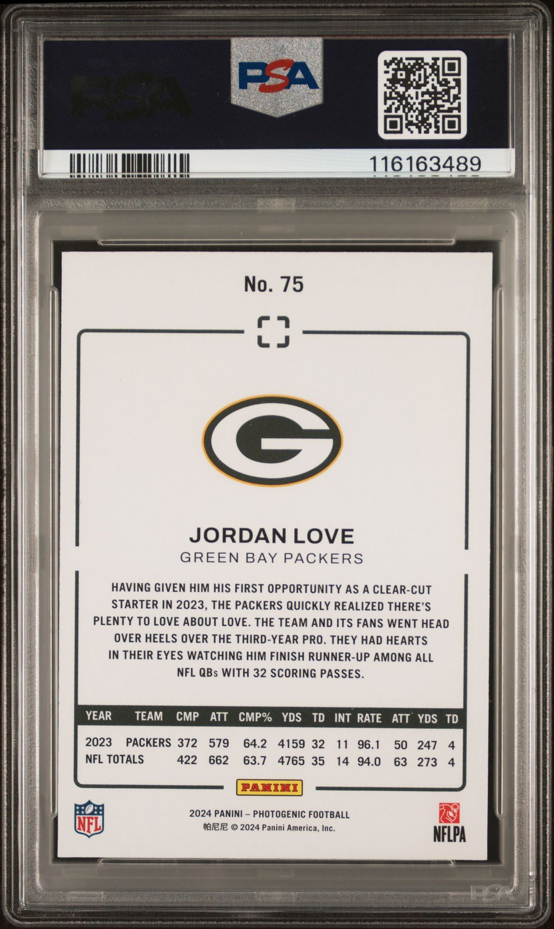 2024 Panini Photogenic Jordan Love #75 (Silver) Mint 9 back