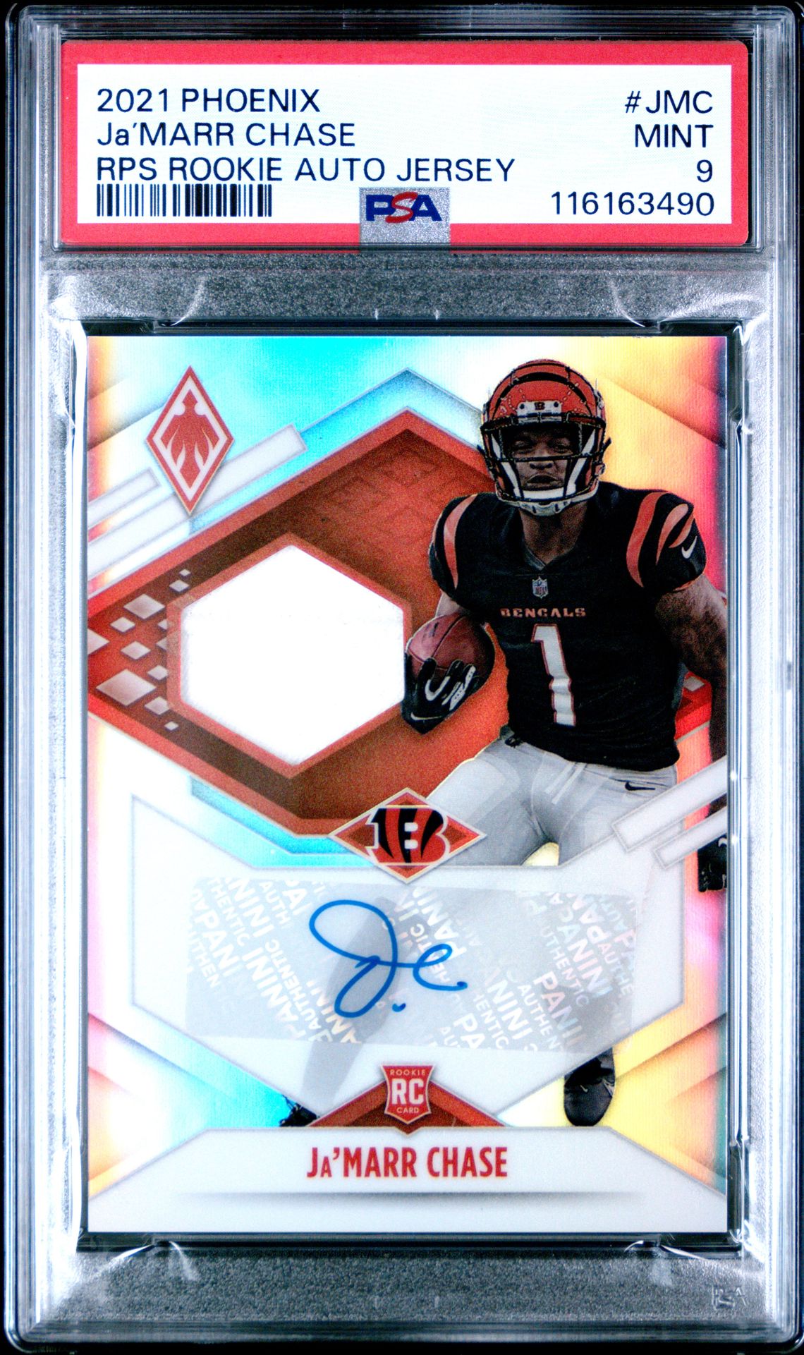 2021 Panini Phoenix Rps Rookie Auto Jersey Ja’marr Chase #Jmc (Rps Rookie Auto Jersey) Mint 9 front