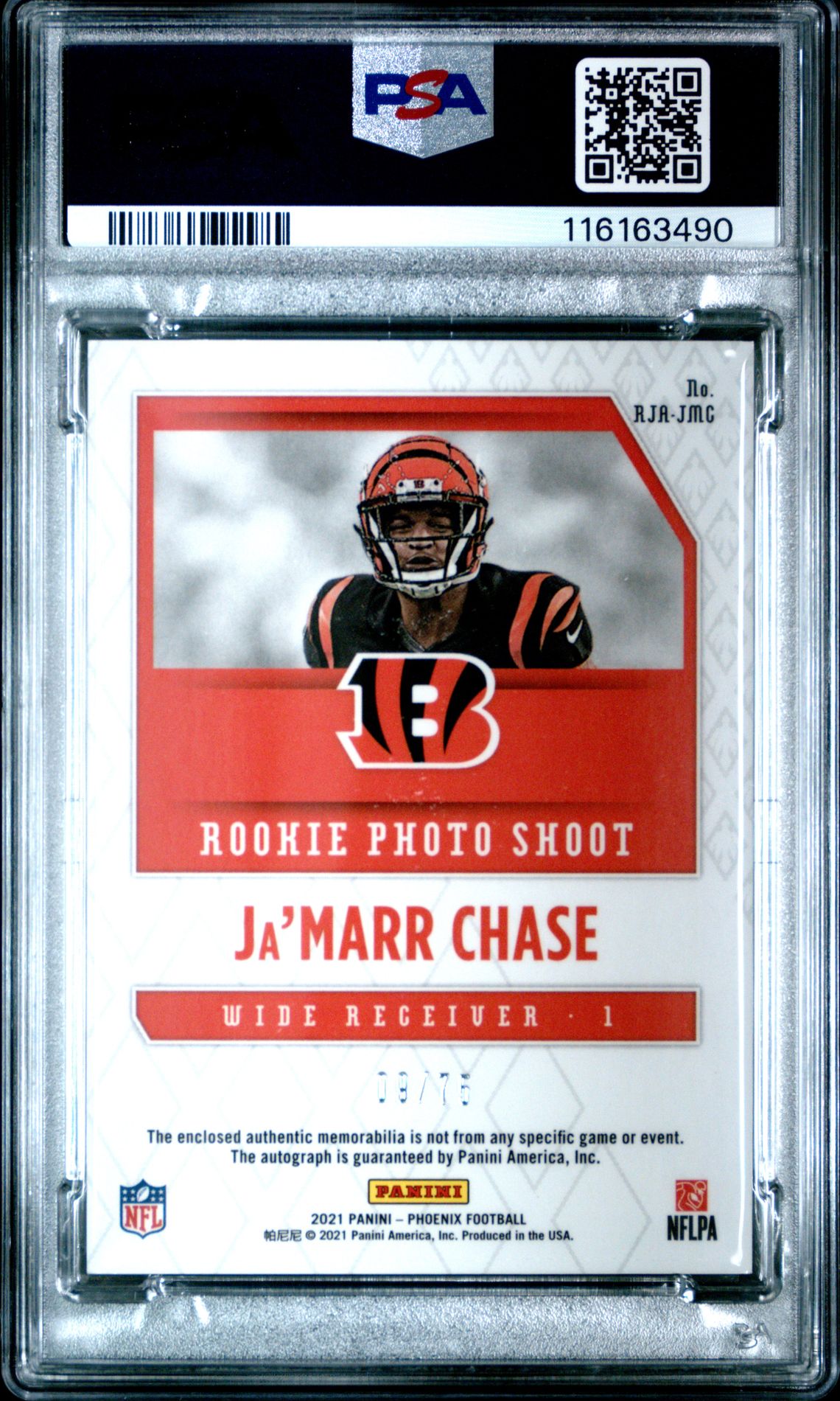 2021 Panini Phoenix Rps Rookie Auto Jersey Ja’marr Chase #Jmc (Rps Rookie Auto Jersey) Mint 9 back
