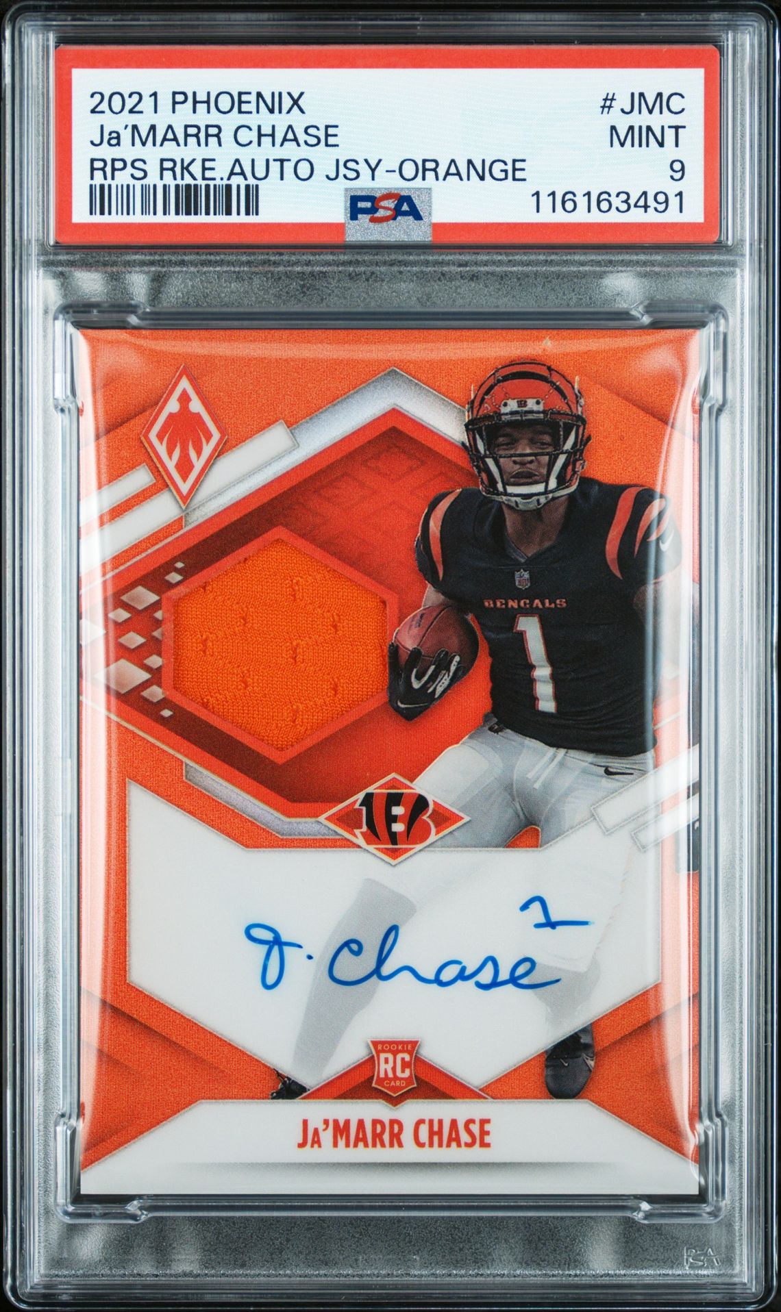 2021 Panini Phoenix Rps Rookie Auto Jersey Ja’marr Chase #Jmc (Rps Rke.auto Jsy-Orange) Mint 9 front
