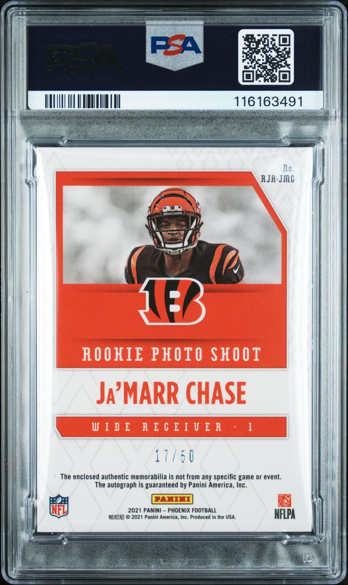 2021 Panini Phoenix Rps Rookie Auto Jersey Ja’marr Chase #Jmc (Rps Rke.auto Jsy-Orange) Mint 9 back
