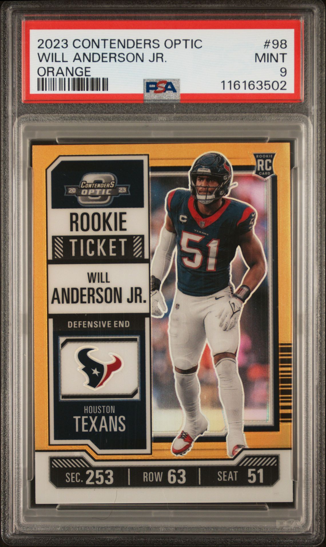 2023 Panini Contenders Optic Will Anderson Jr. #98 (Orange) Mint 9 front