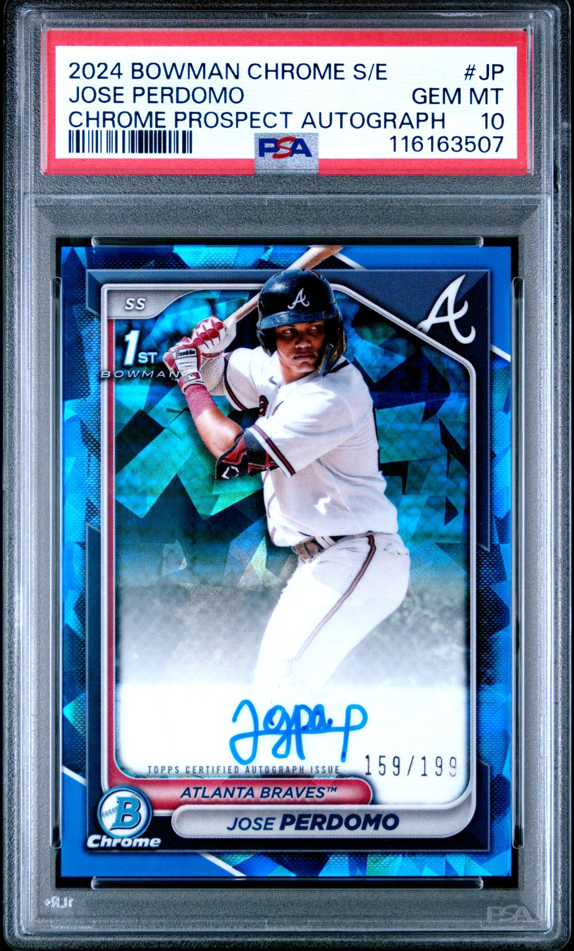 2024 Bowman Chrome Sapphire Edition Prospects Autographs Jose Perdomo #Jp (Chrome Prospect Autograph) Gem Mt 10 front