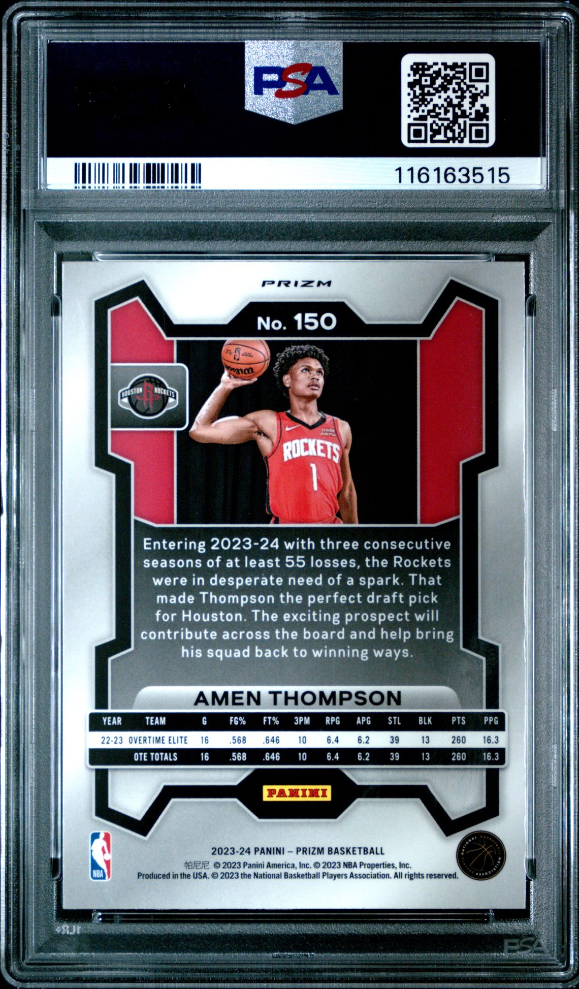 2023 Panini Prizm Amen Thompson #150 (Red White Blue) Mint 9 back