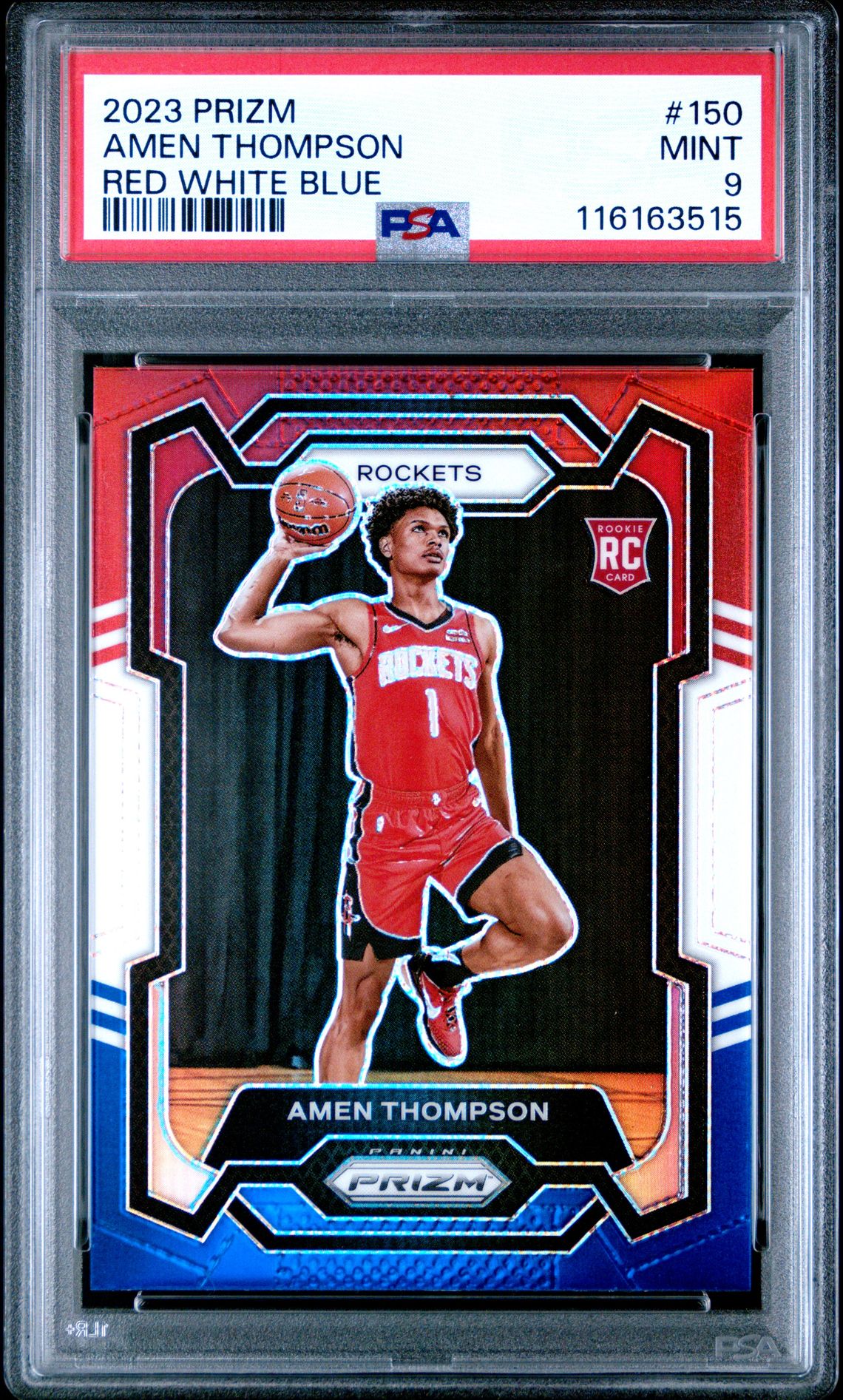 2023 Panini Prizm Amen Thompson #150 (Red White Blue) Mint 9 front