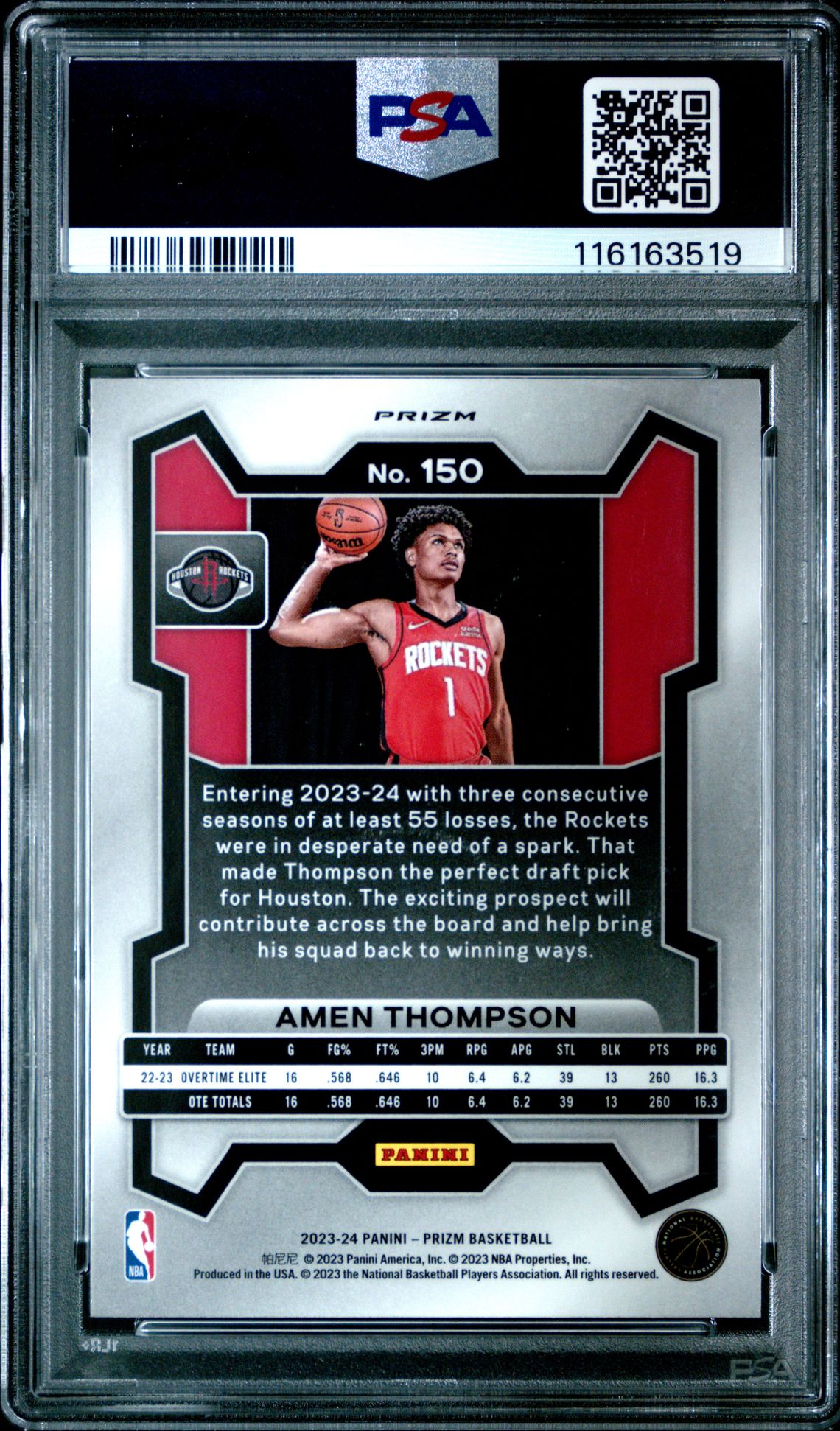 2023 Panini Prizm Amen Thompson #150 (Orange Ice) Gem Mt 10 back