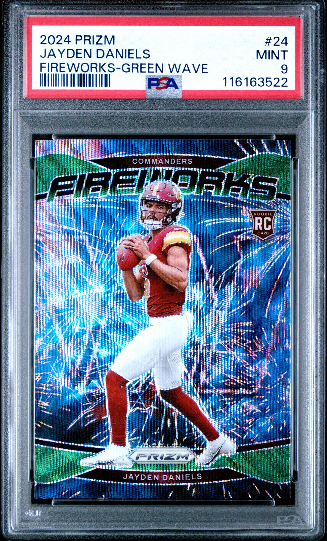 2024 Panini Prizm Fireworks Jayden Daniels #24 (Fireworks-Green Wave) Mint 9 front