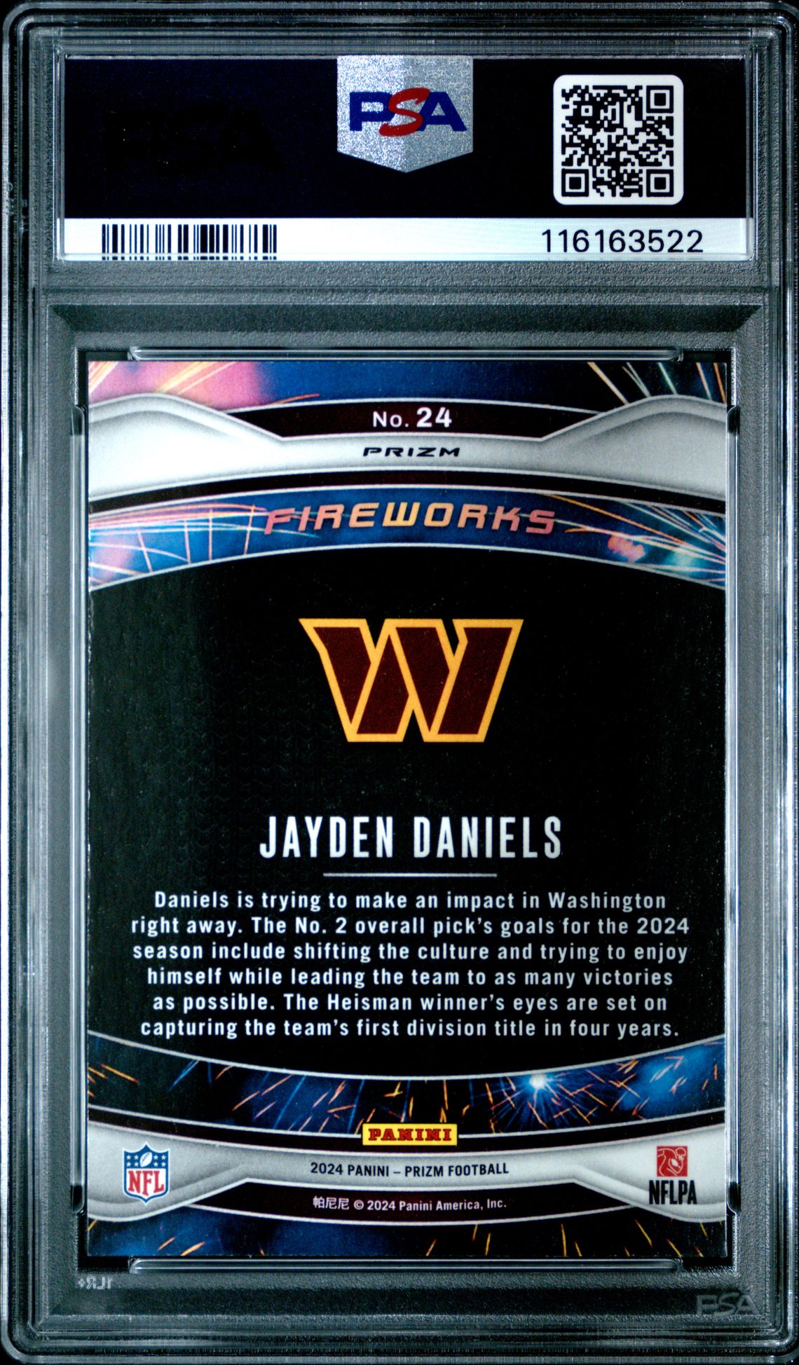 2024 Panini Prizm Fireworks Jayden Daniels #24 (Fireworks-Green Wave) Mint 9 back
