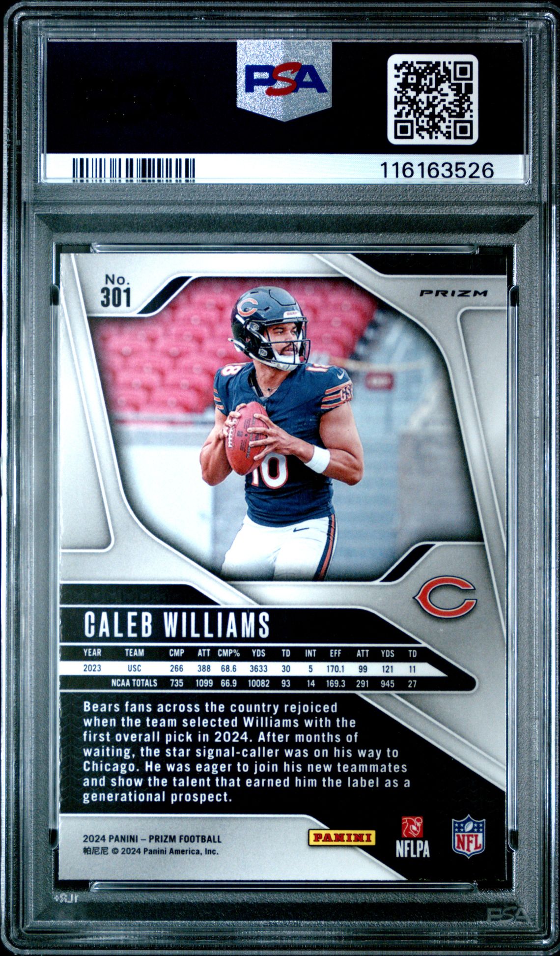 2024 Panini Prizm Caleb Williams #301 (Neon Green Pulsar) Gem Mt 10 back