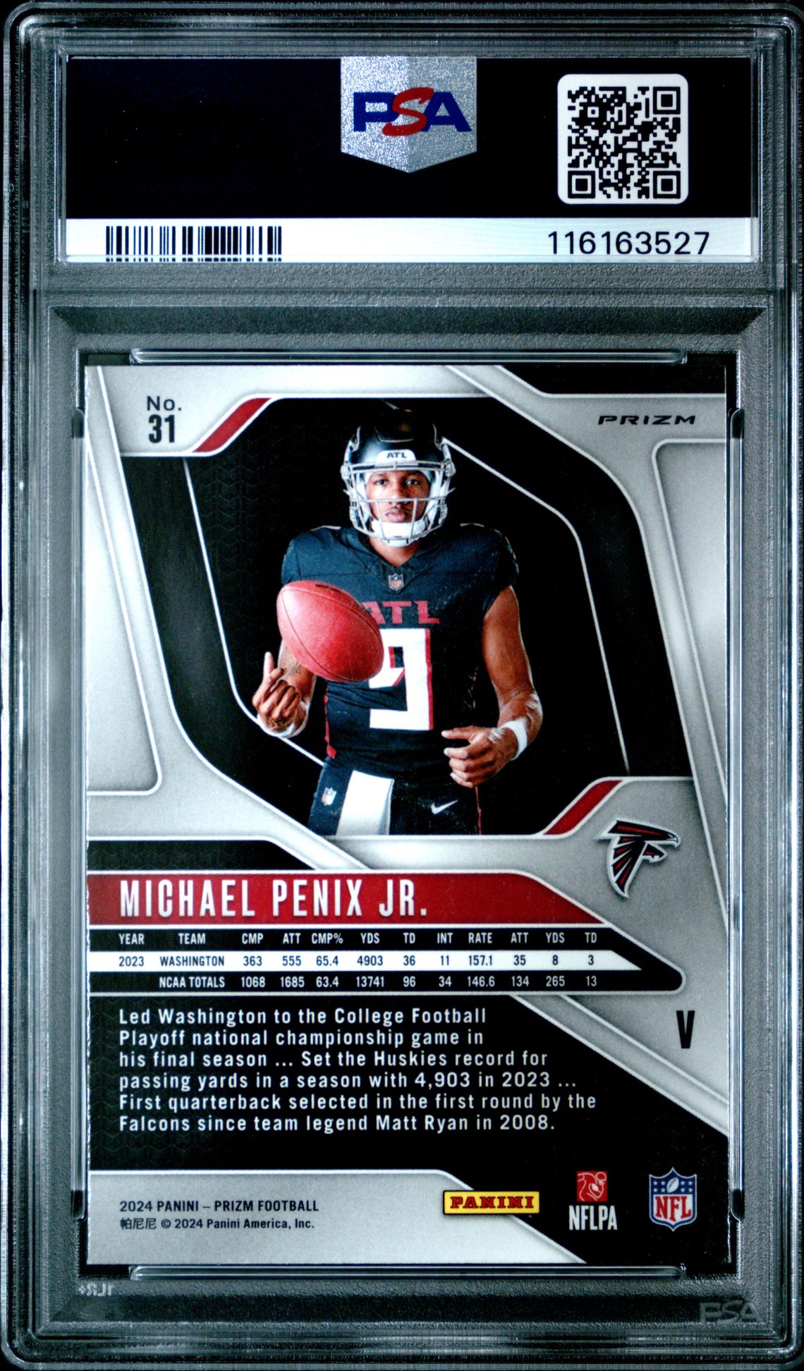 2024 Panini Prizm Rookie Variation Michael Penix Jr. #31 Gem Mt 10 back