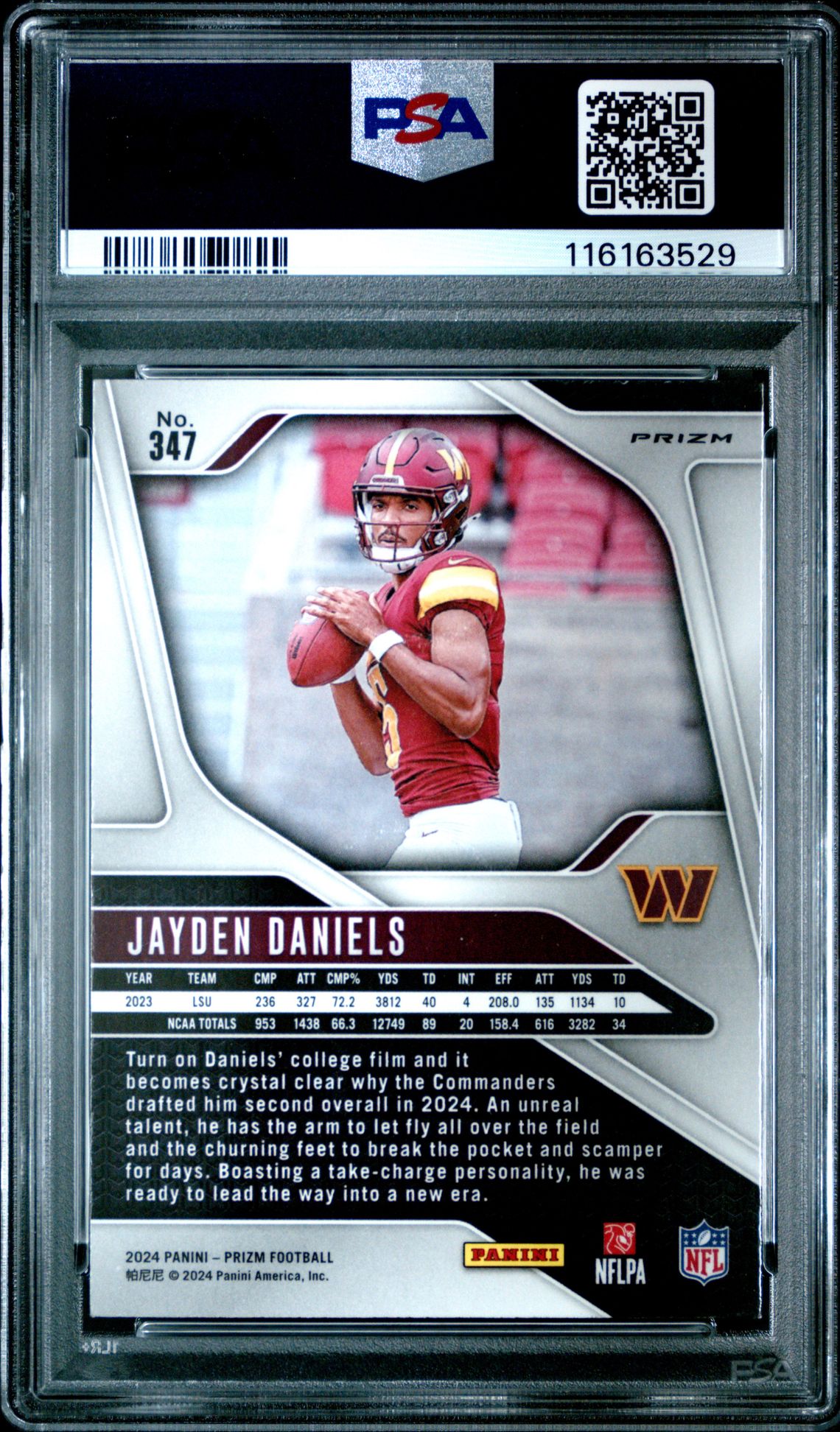 2024 Panini Prizm Jayden Daniels #347 (Lazer Prizm) Mint 9 back