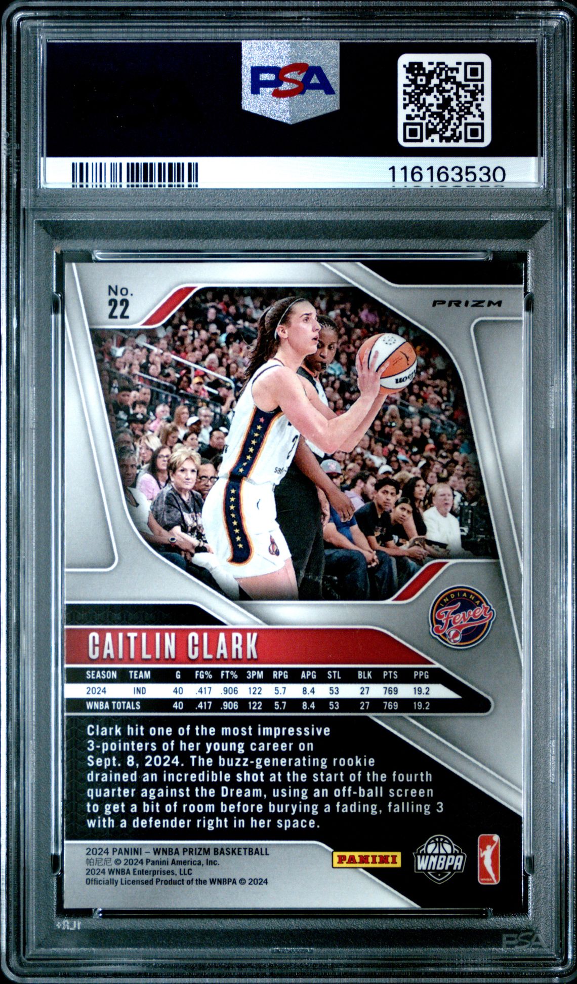2024 Panini Prizm Wnba Caitlin Clark #22 (Blue Velocity) Mint 9 back