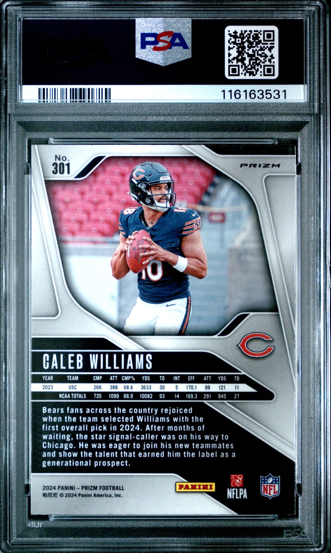2024 Panini Prizm Caleb Williams #301 (Lazer Prizm) Mint 9 back