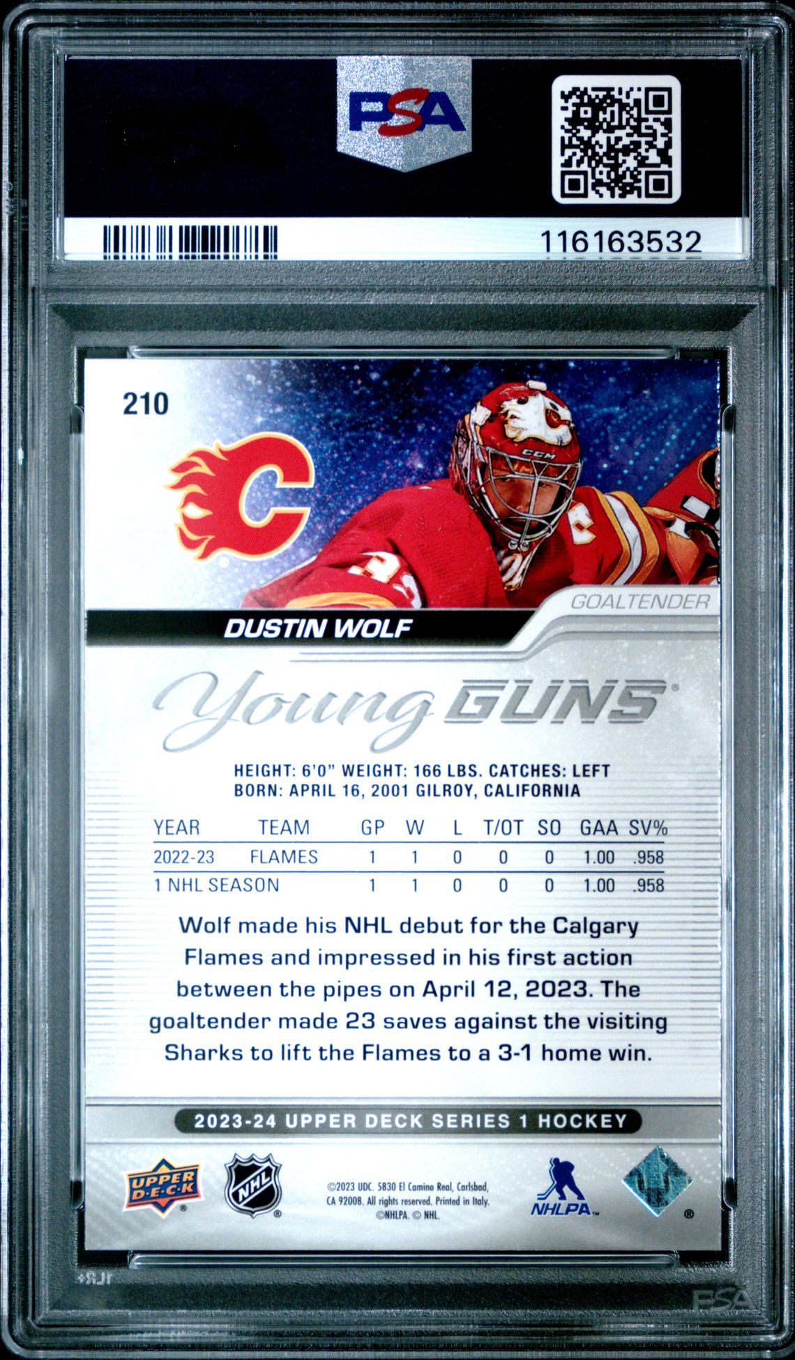 2023 Upper Deck Dustin Wolf #210 Gem Mt 10 back