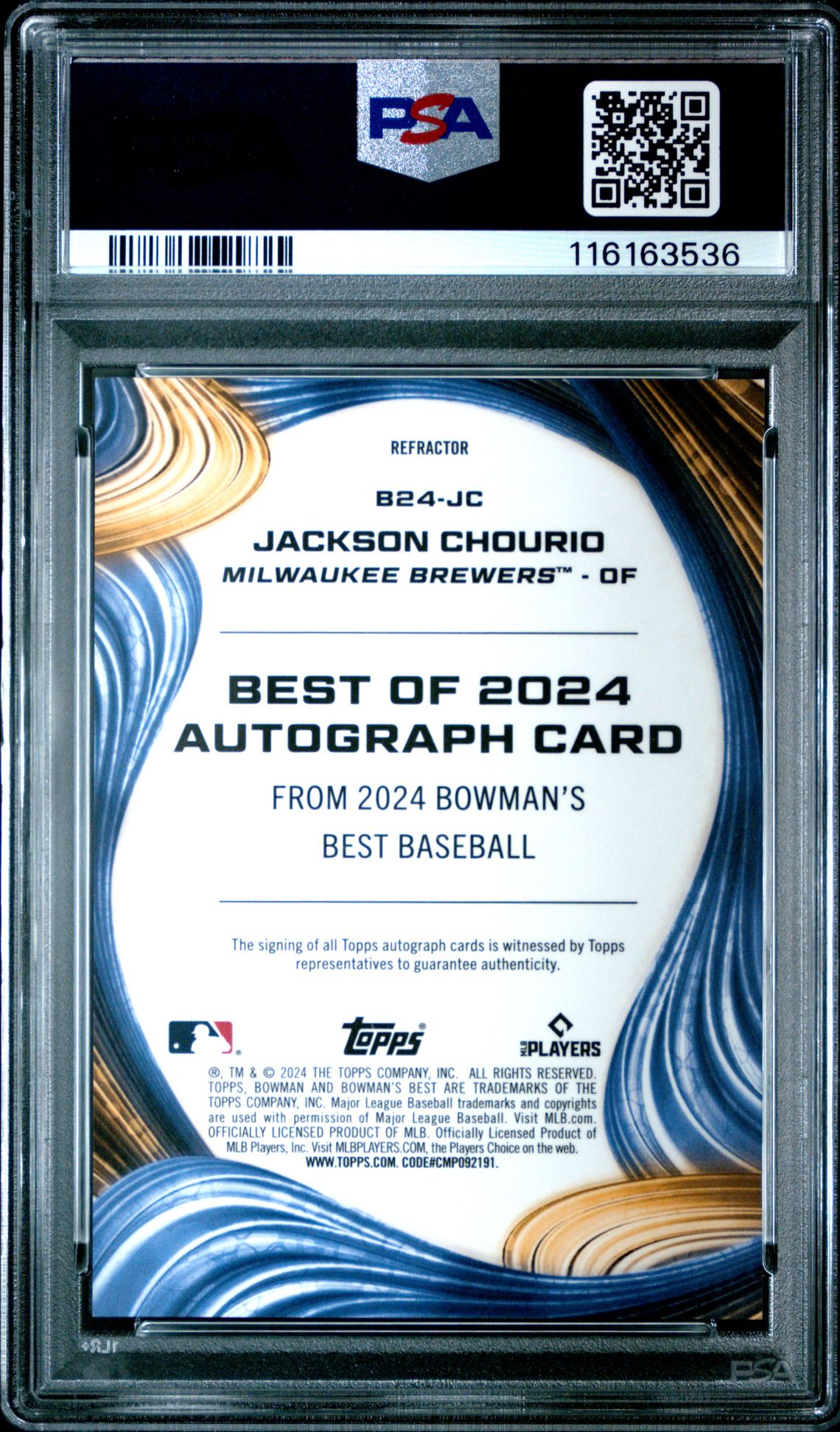 2024 Bowman's Best Best Of 2024 Autographs Jackson Chourio #B24Jc (Best Of 2024 Auto-Refractor) Mint 9 back