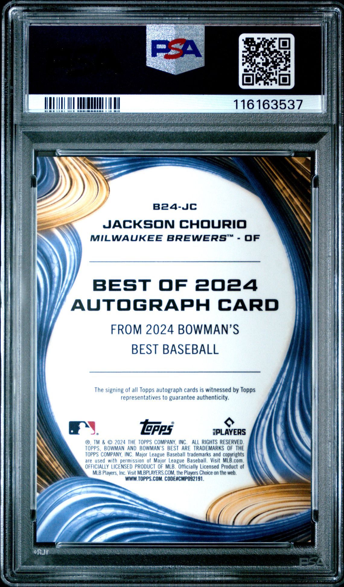 2024 Bowman's Best Best Of 2024 Autographs Jackson Chourio #B24Jc Gem Mt 10 back