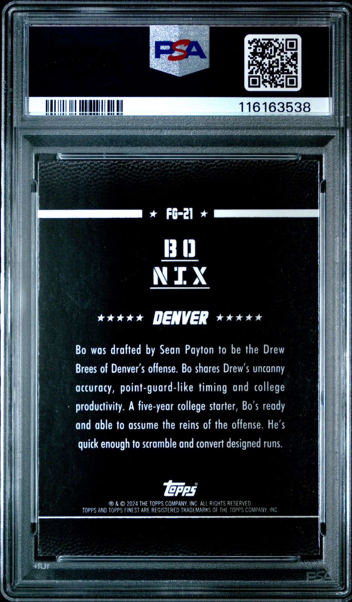 2024 Topps Finest Field Generals Bo Nix #Fg21 Mint 9 back