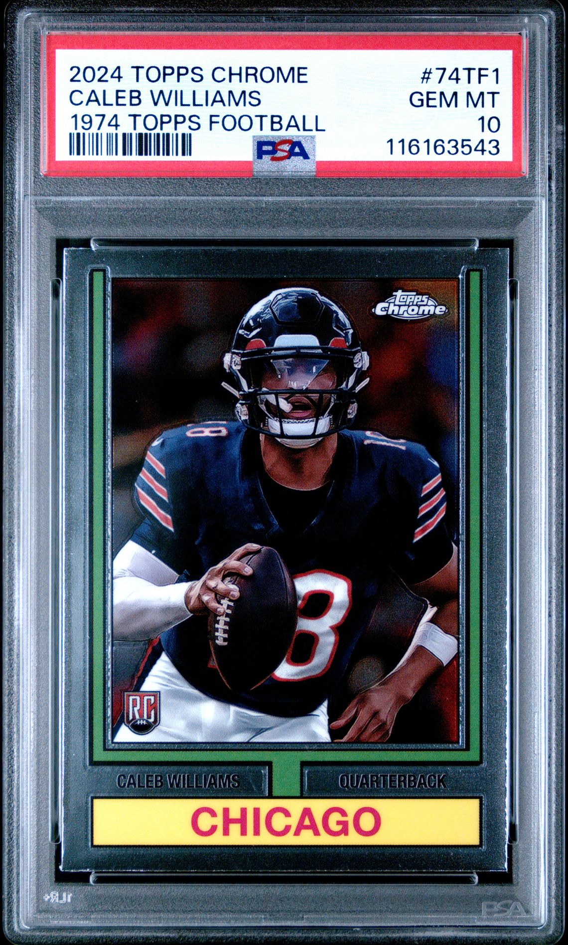 2024 Topps Chrome 1974 Topps Football Caleb Williams #74Tf1 Gem Mt 10 front