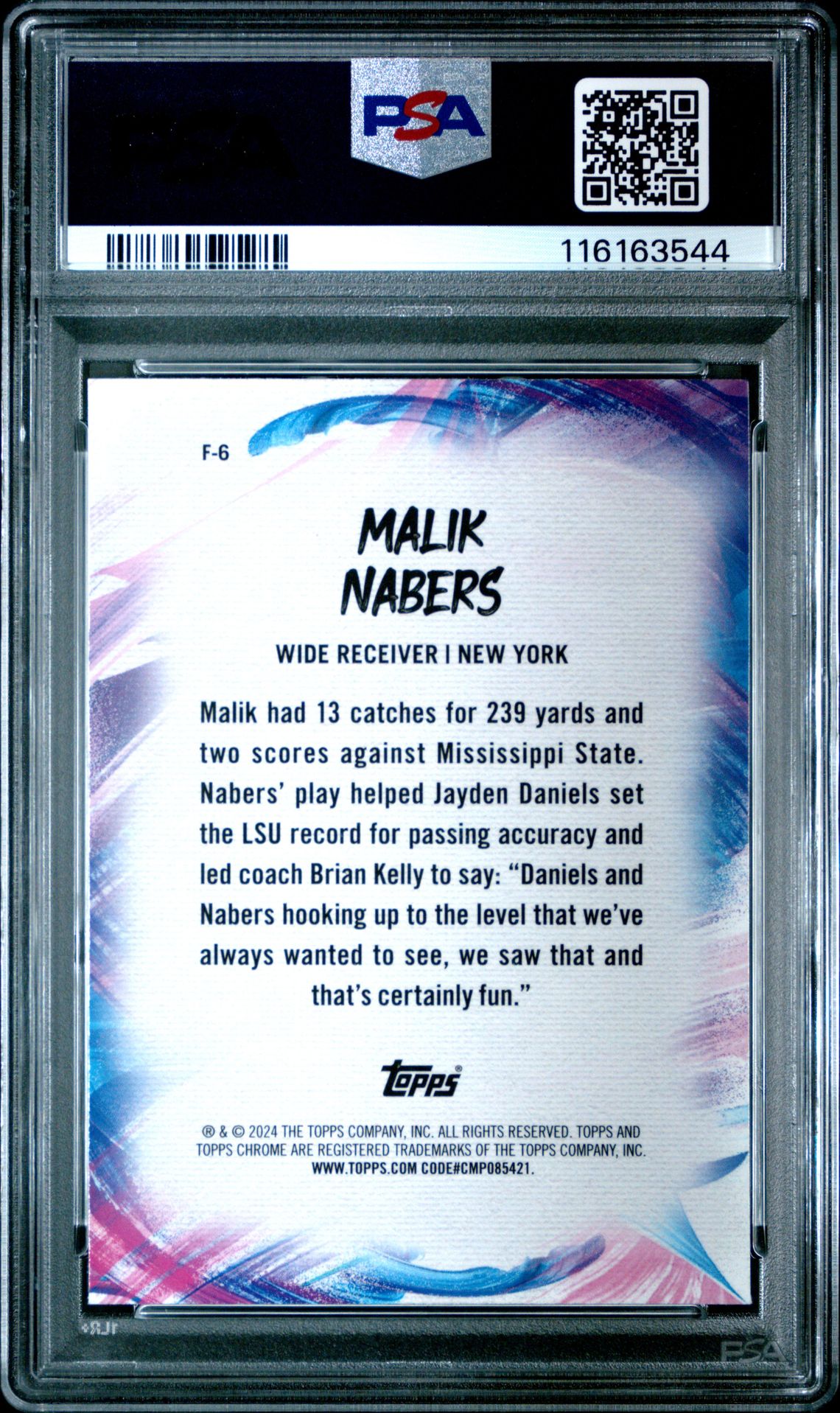 2024 Topps Chrome Finesse Malik Nabers #F6 Gem Mt 10 back