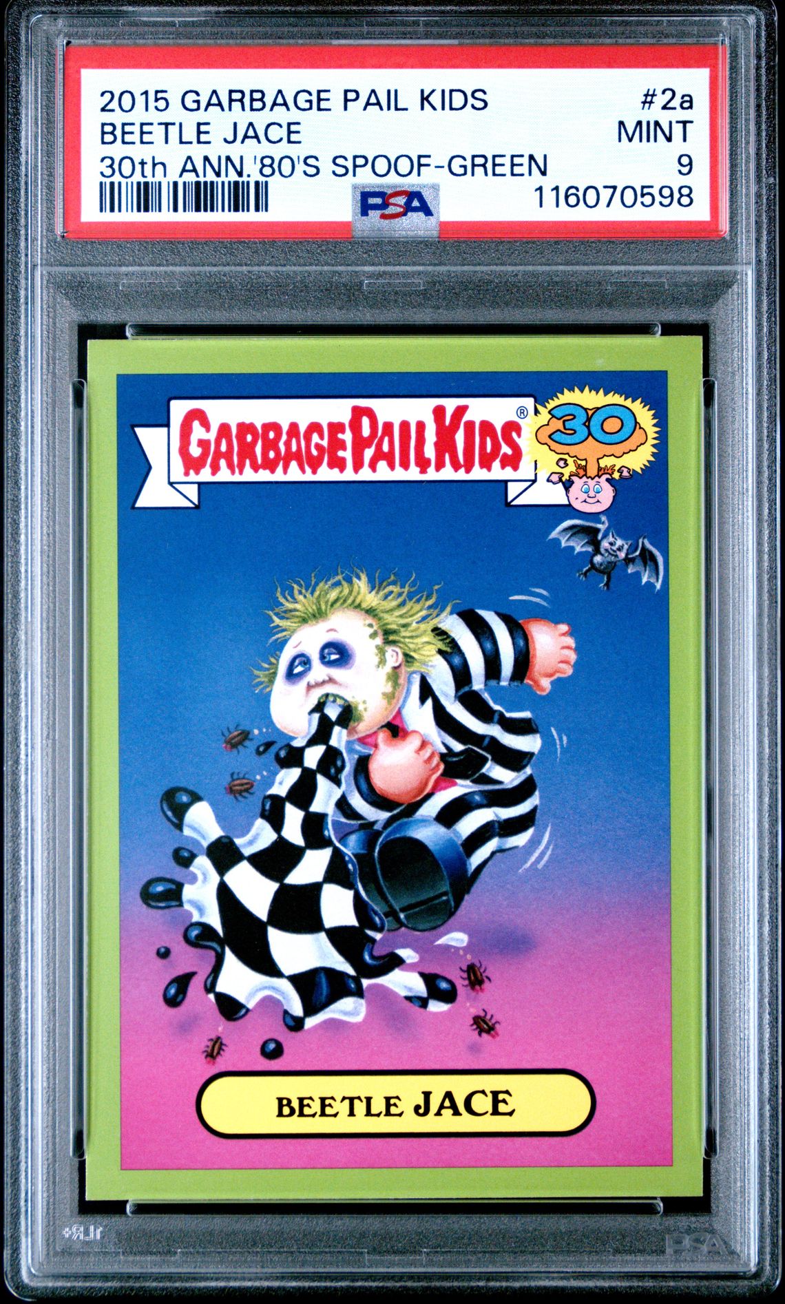 2015 Topps TOPPS GARBAGE PAIL KIDS 30TH ANNIVERSARY '80'S SPOOF 30TH ANN.'80'S SPOOF-GREEN #2A Beetle Jace front