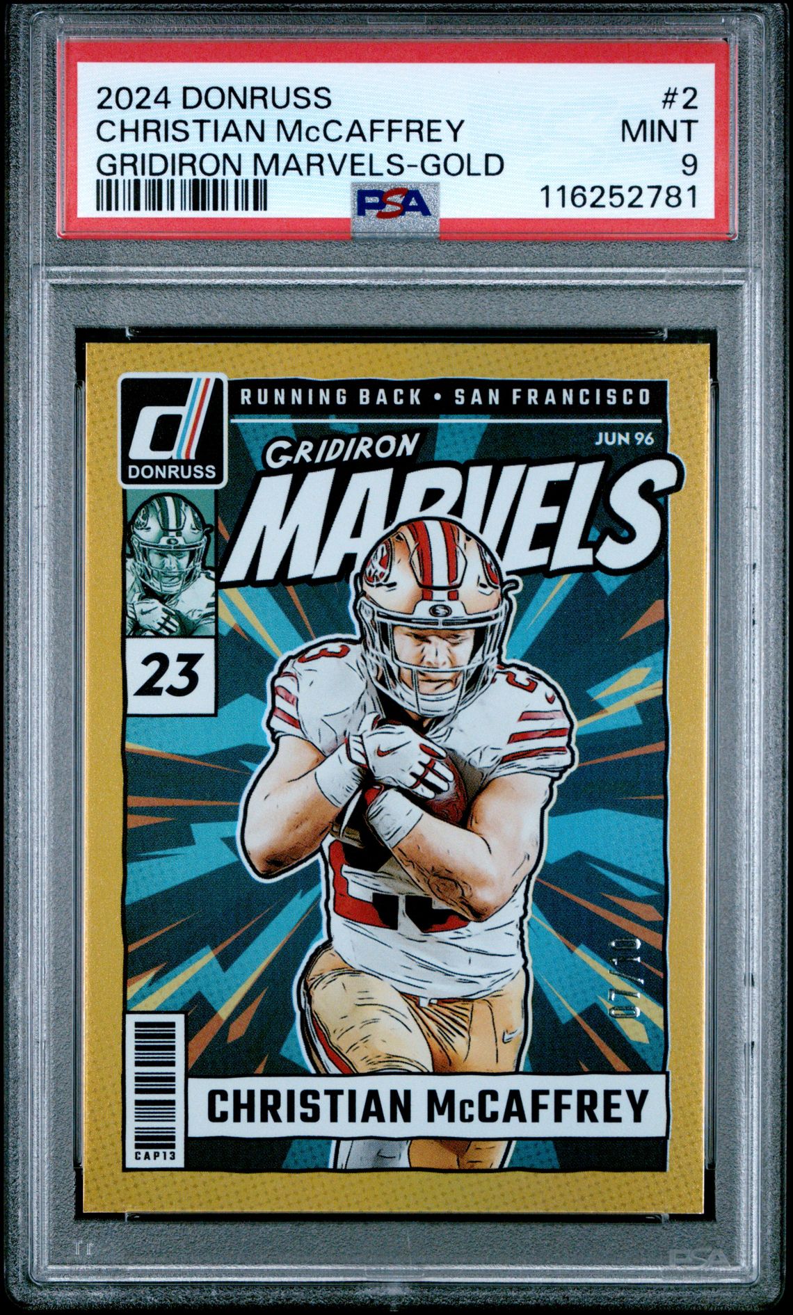 2024 Panini PANINI DONRUSS GRIDIRON MARVELS GOLD #2 Christian Mccaffrey front